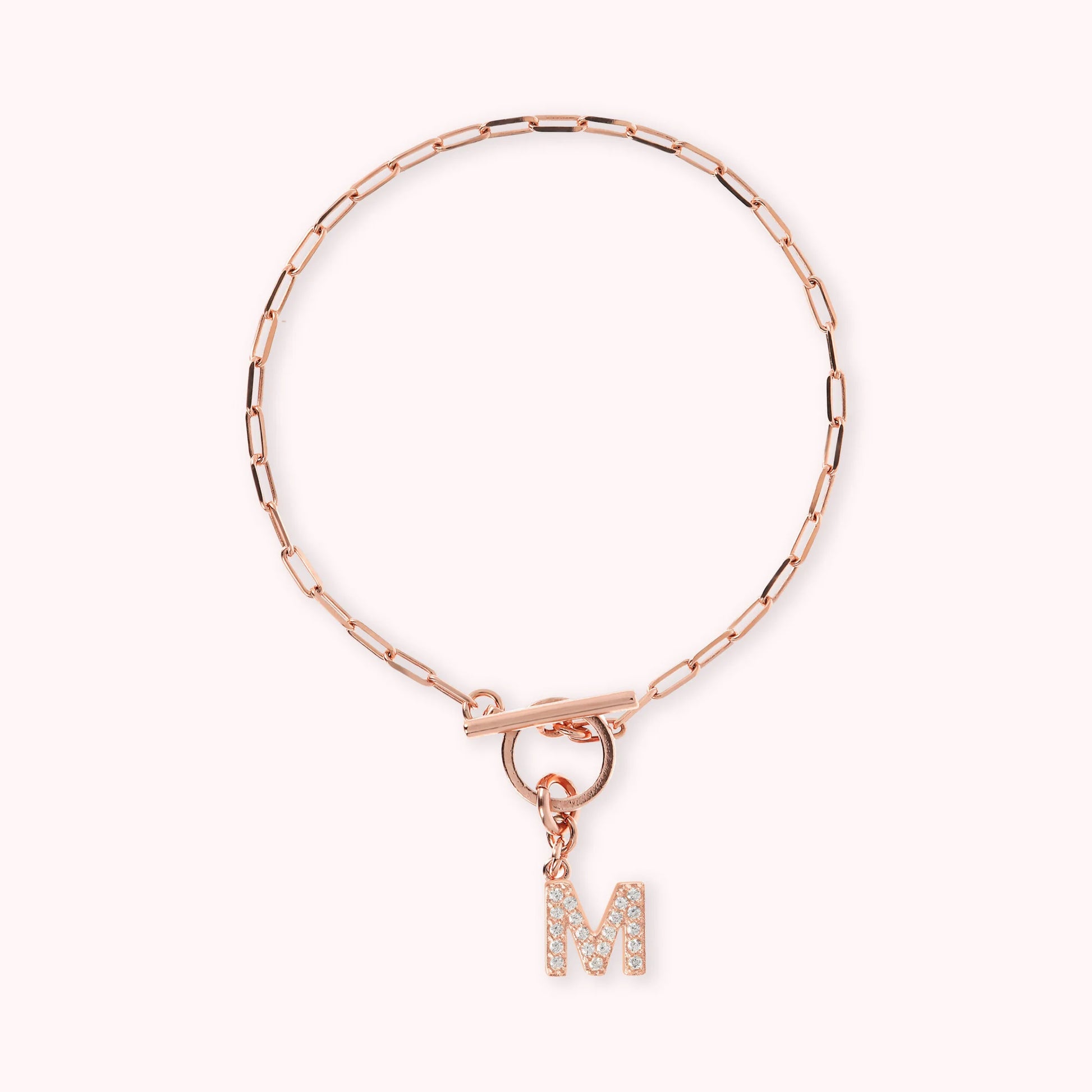 Mini Paper Link Necklace With Letter Pavé and T-Bar