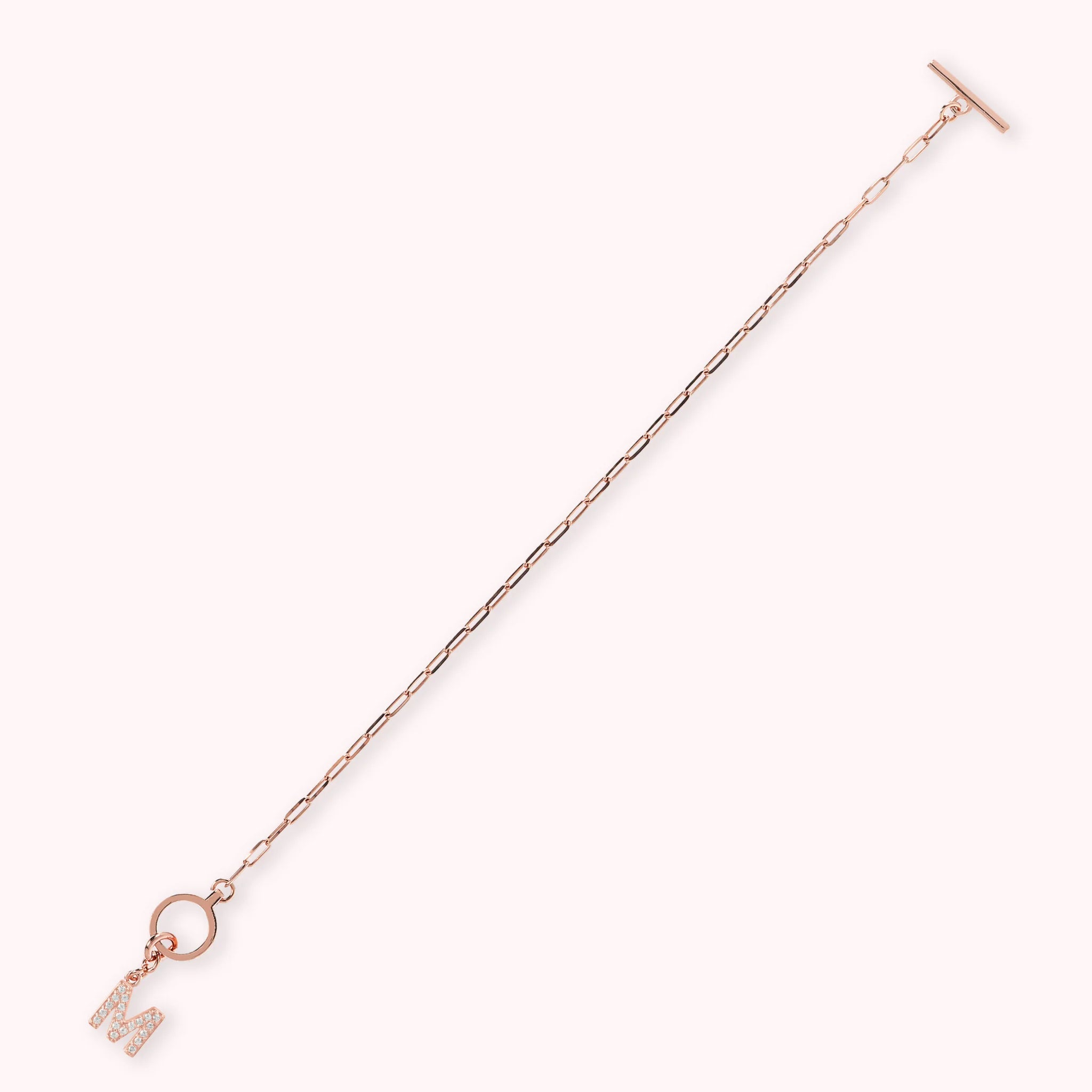Mini Paper Link Necklace With Letter Pavé and T-Bar