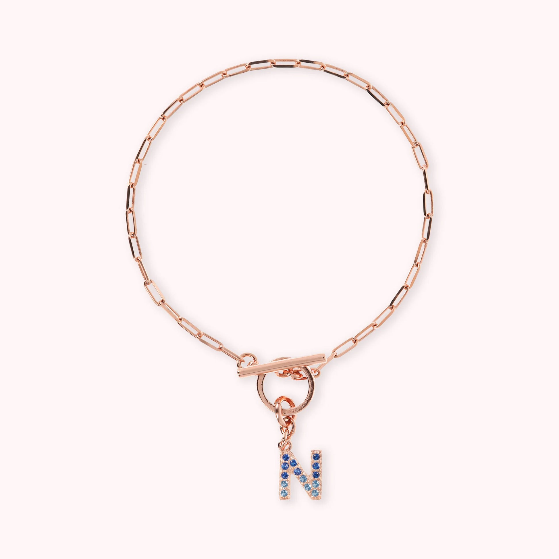 Mini Paper Link Necklace With Letter Pavé and T-Bar