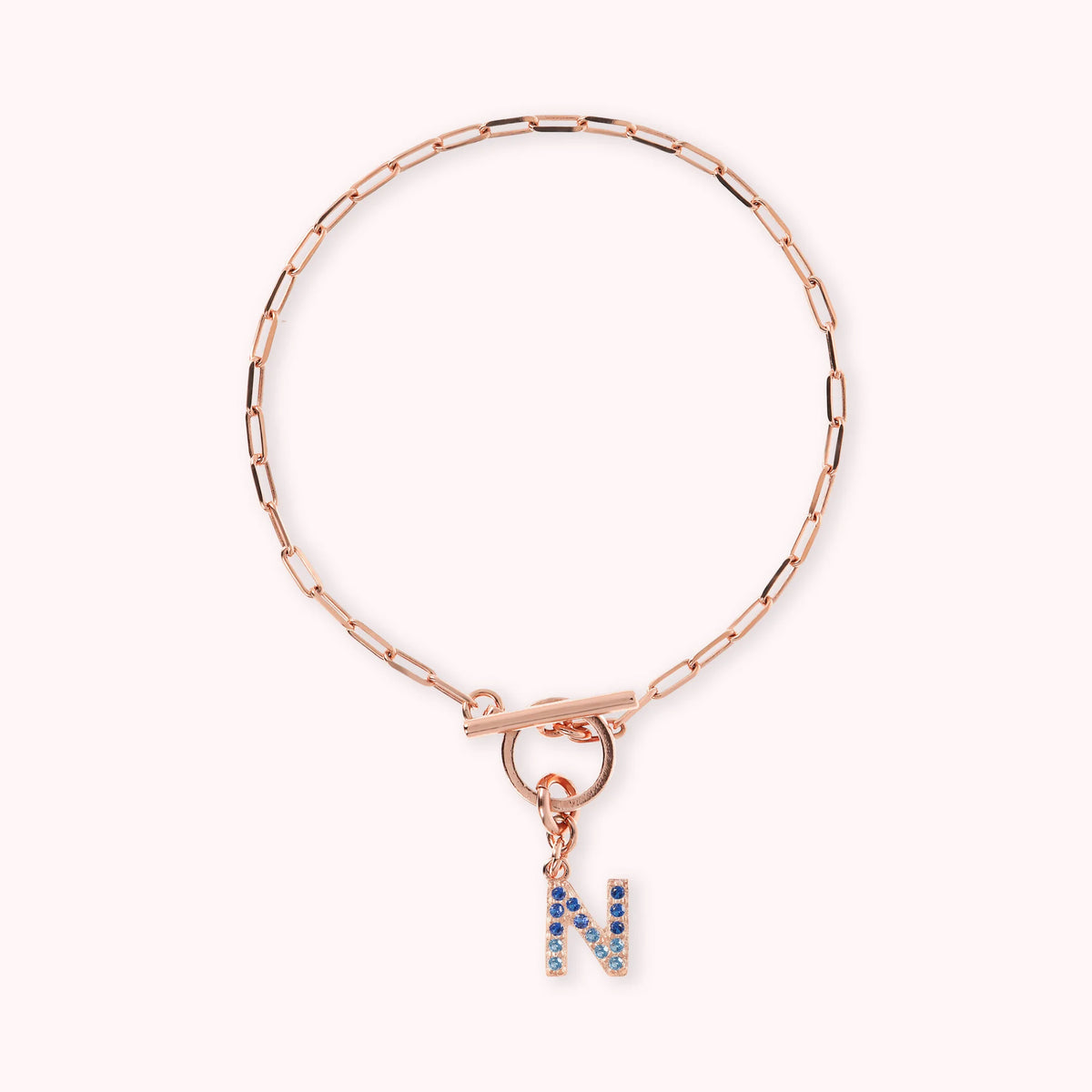 Mini Paper Link Necklace With Letter Pavé and T-Bar