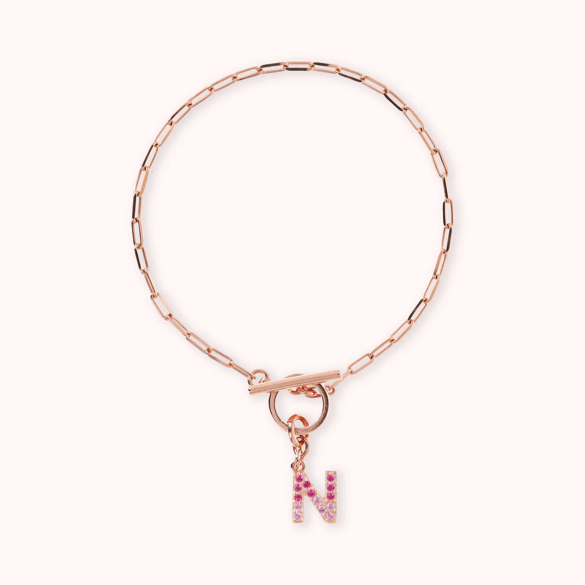 Mini Paper Link Necklace With Letter Pavé and T-Bar