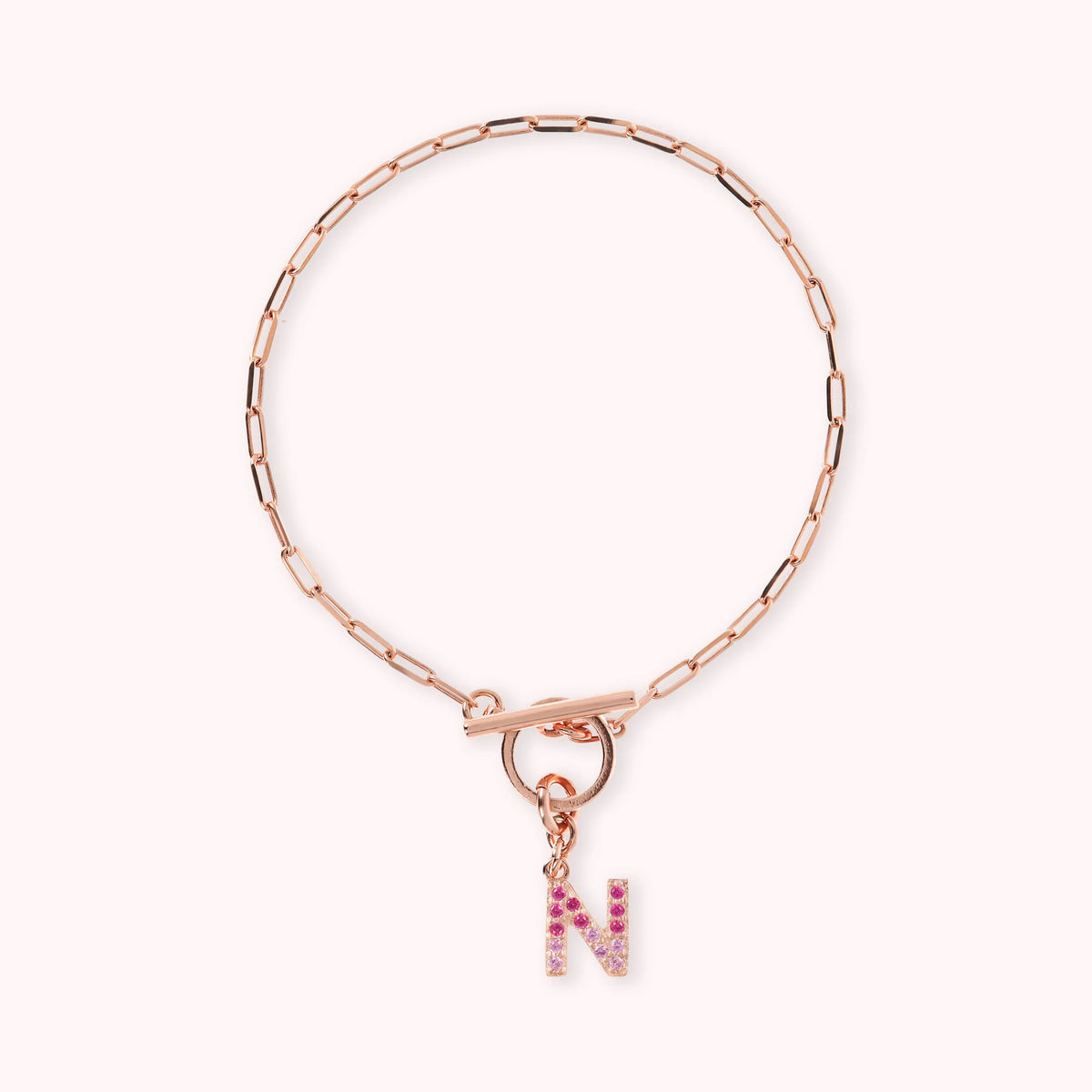 Mini Paper Link Necklace With Letter Pavé and T-Bar