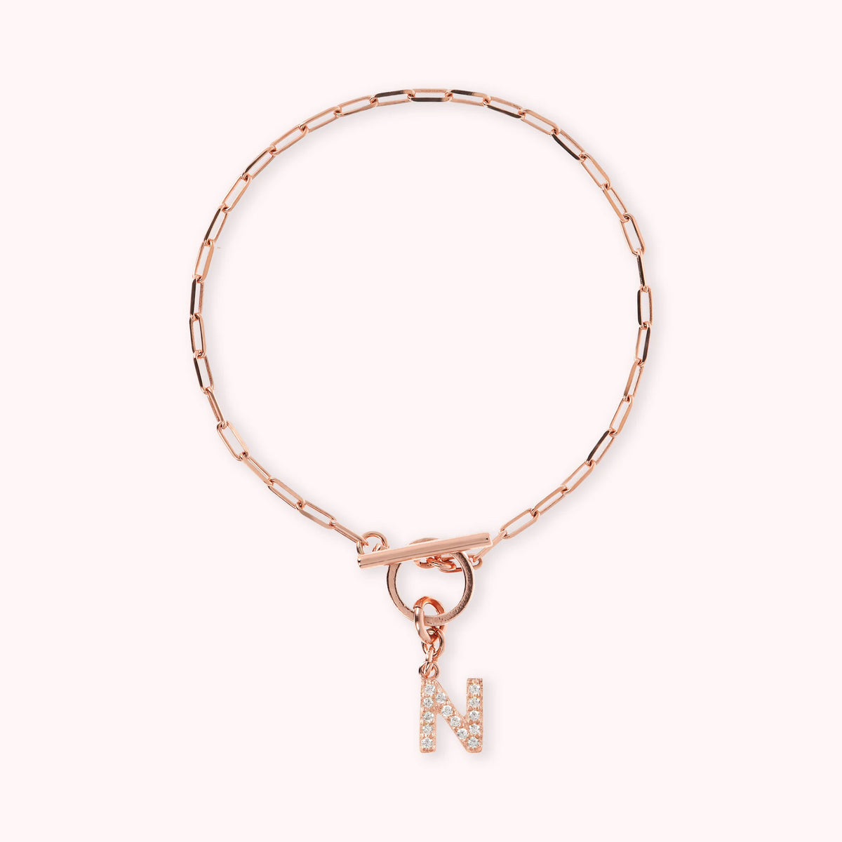 Mini Paper Link Necklace With Letter Pavé and T-Bar