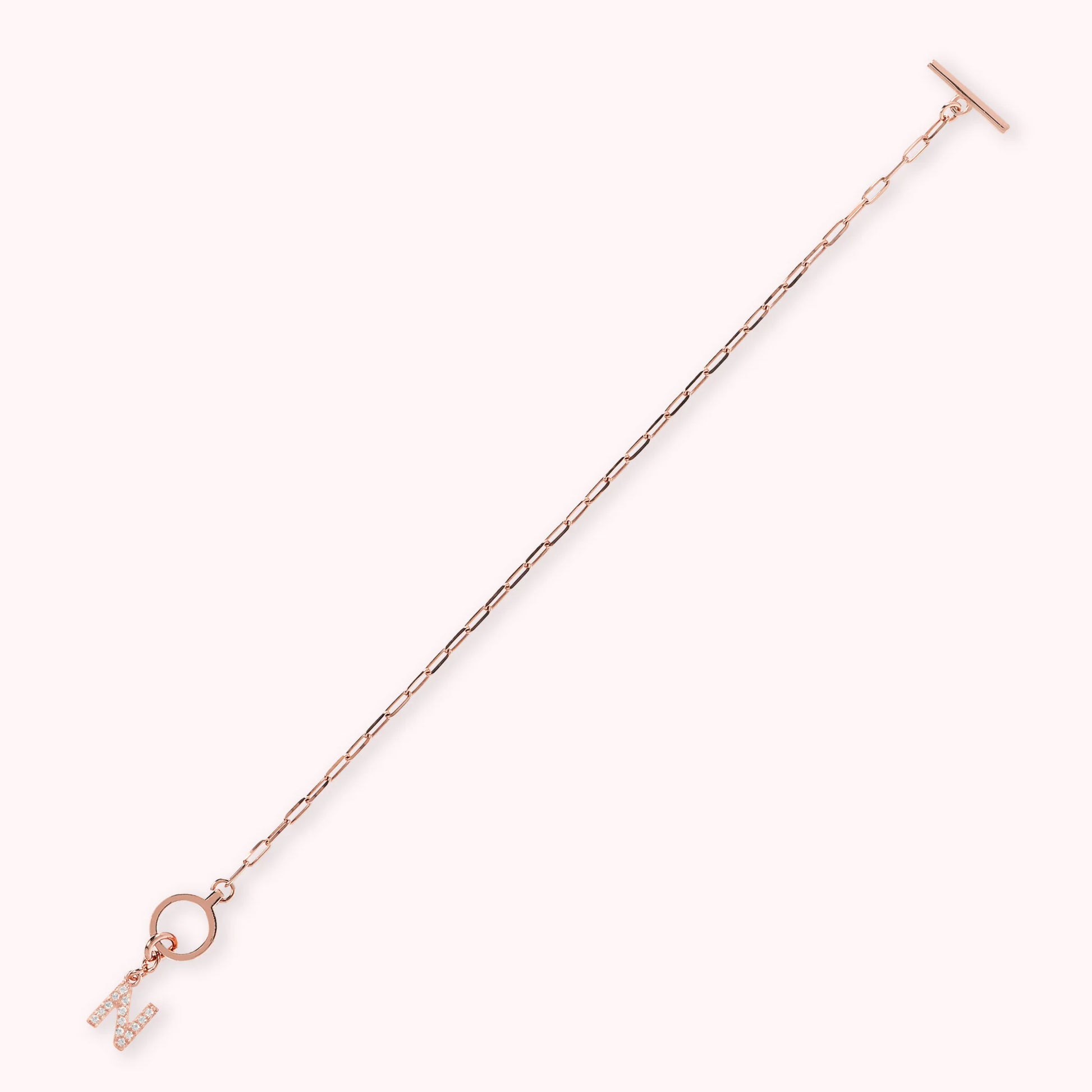Mini Paper Link Necklace With Letter Pavé and T-Bar