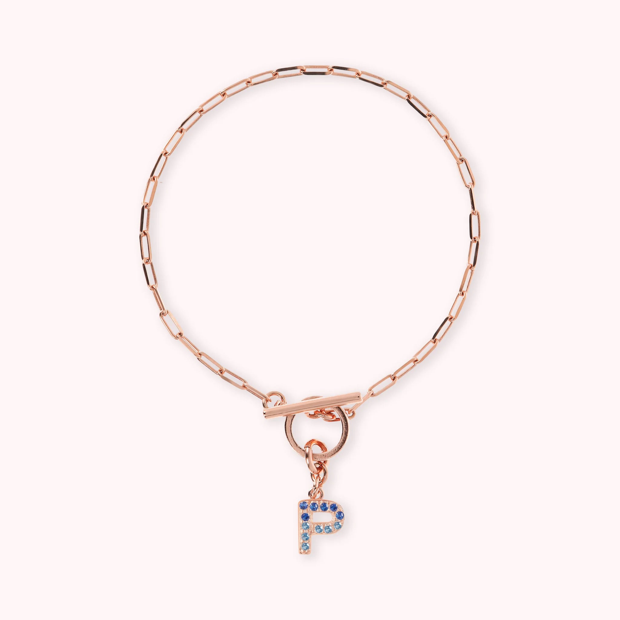 Mini Paper Link Necklace With Letter Pavé and T-Bar