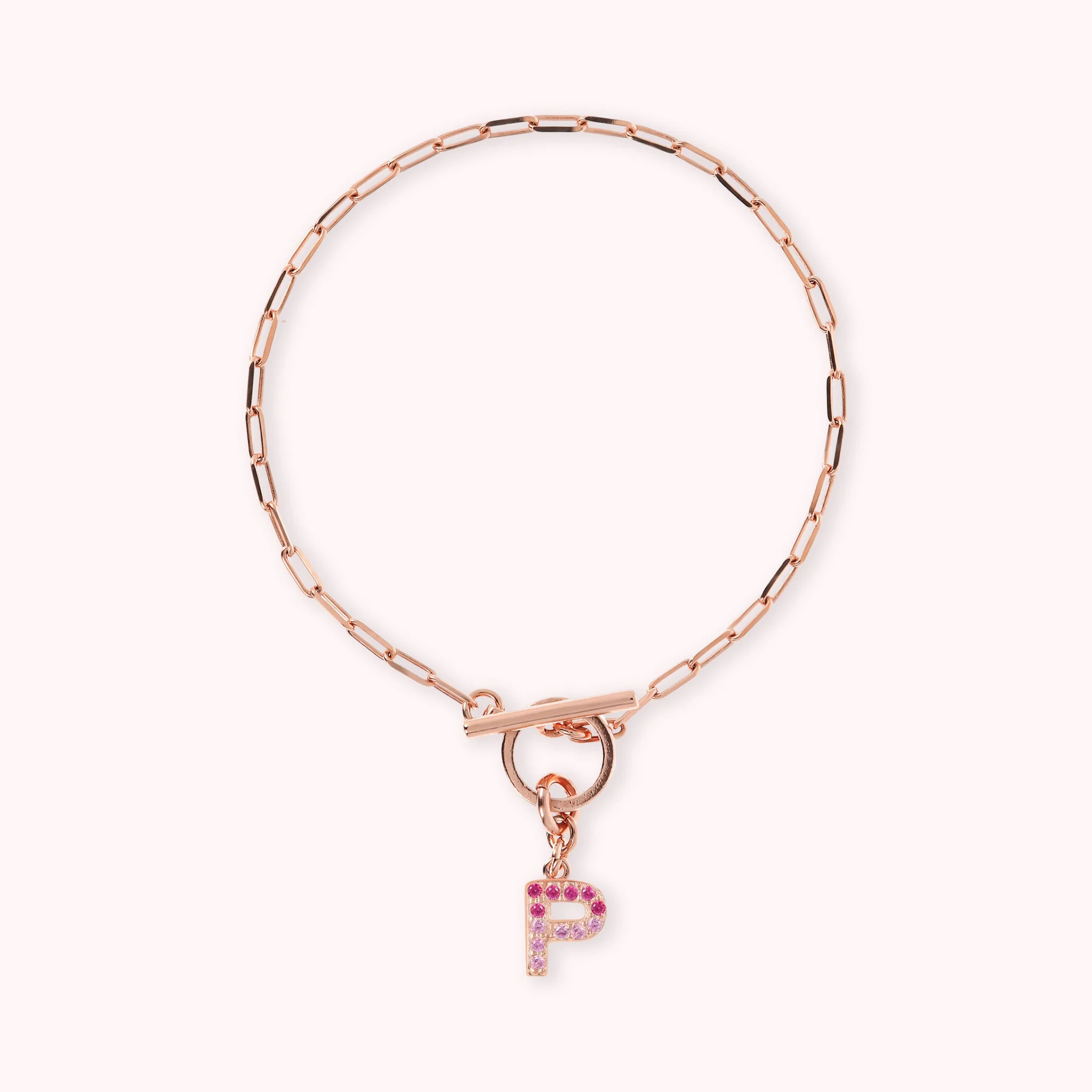 Mini Paper Link Necklace With Letter Pavé and T-Bar
