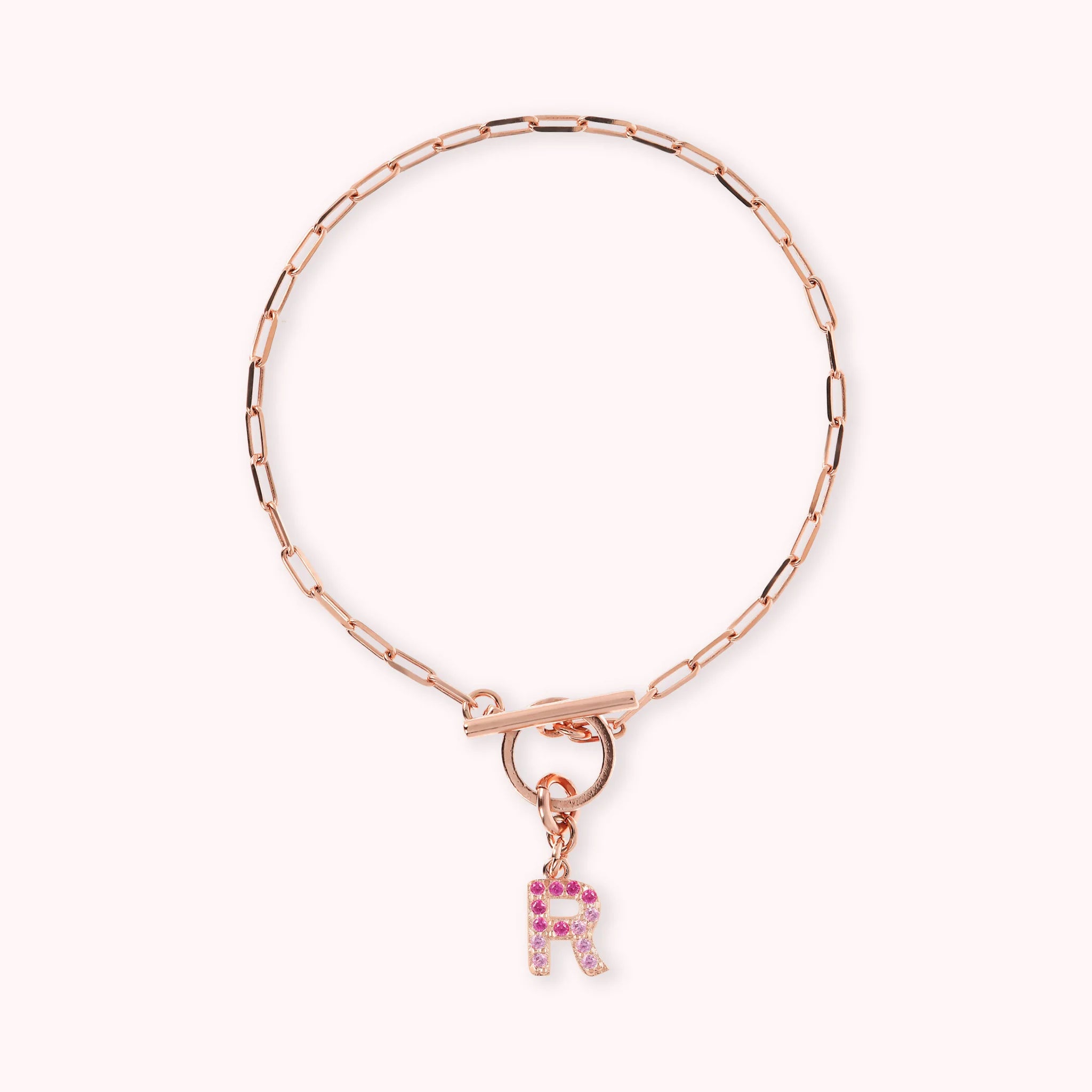 Mini Paper Link Necklace With Letter Pavé and T-Bar
