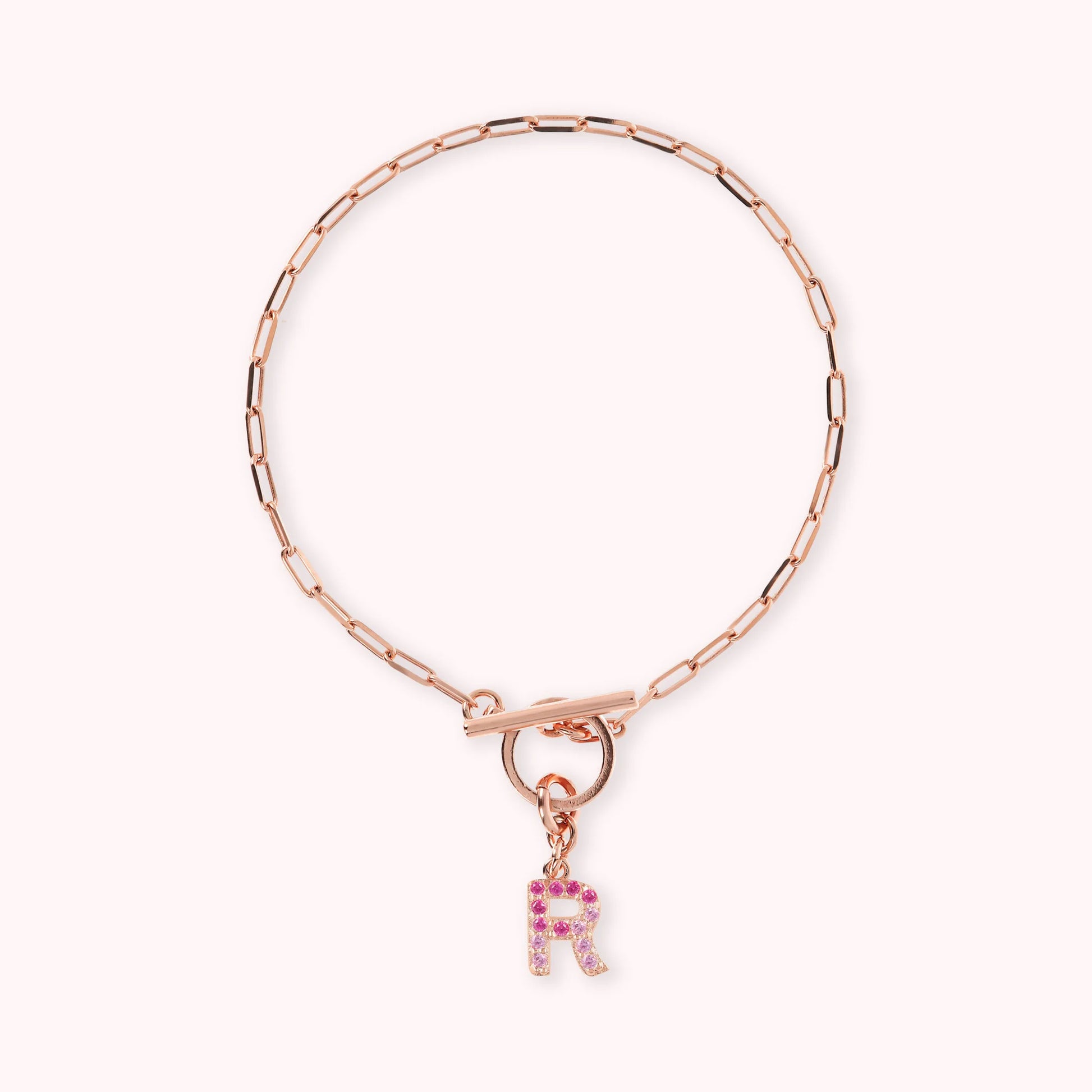 Mini Paper Link Necklace With Letter Pavé and T-Bar