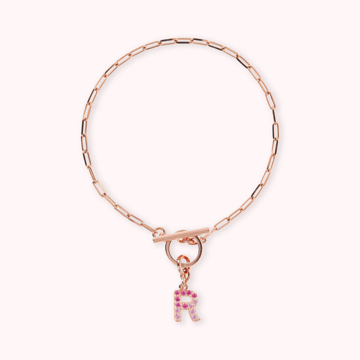 Mini Paper Link Necklace With Letter Pavé and T-Bar