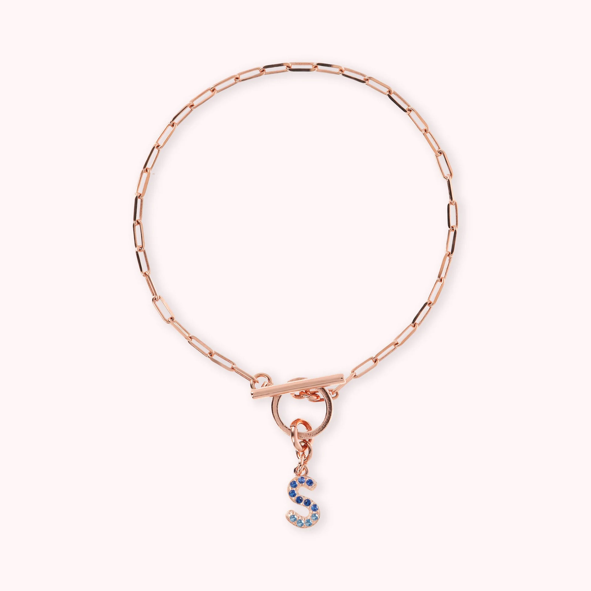 Mini Paper Link Necklace With Letter Pavé and T-Bar