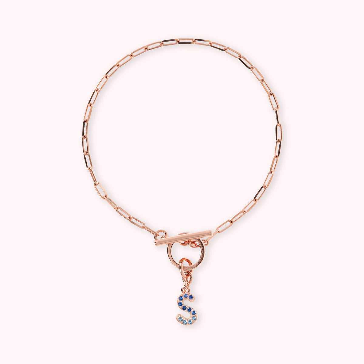 Mini Paper Link Necklace With Letter Pavé and T-Bar