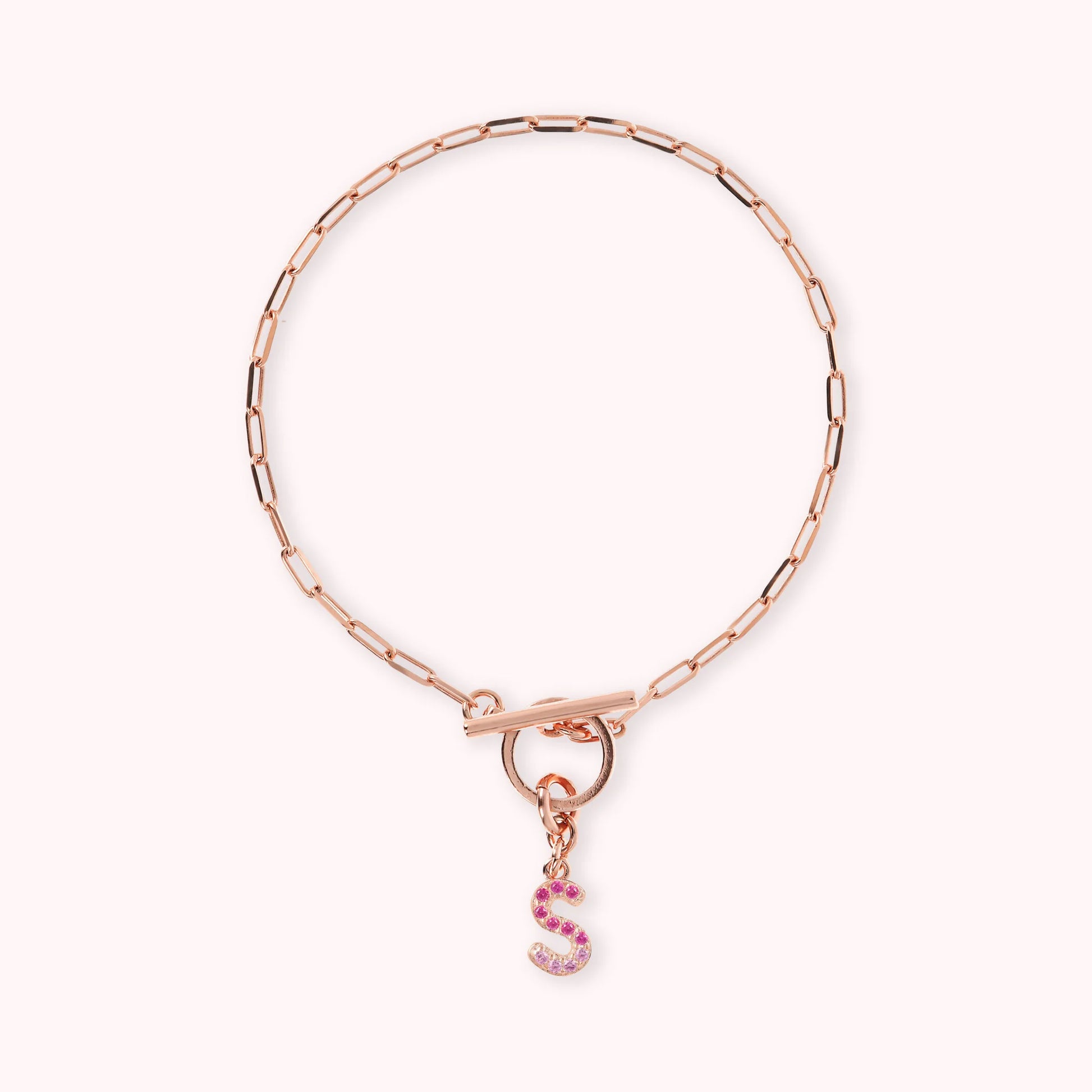 Mini Paper Link Necklace With Letter Pavé and T-Bar
