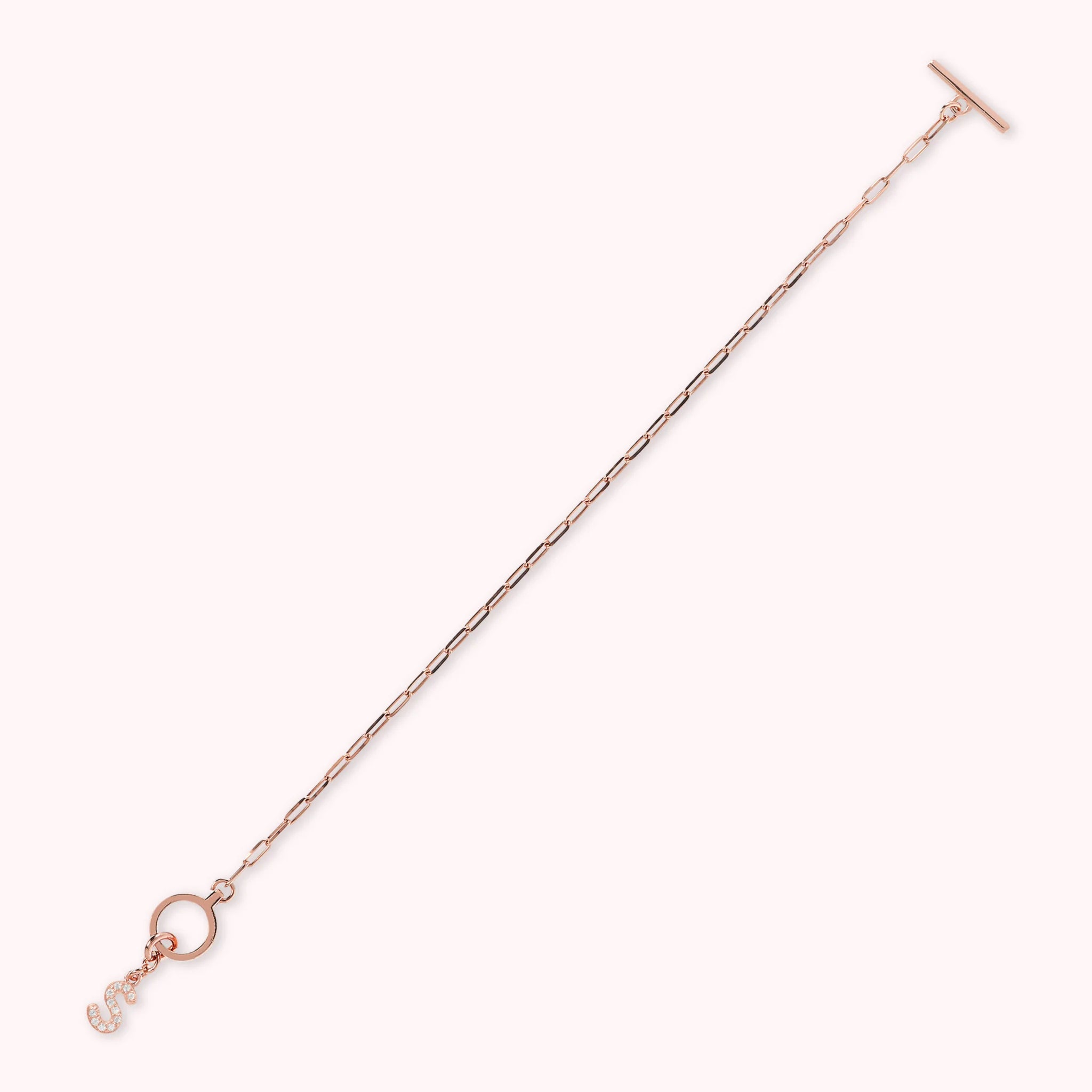 Mini Paper Link Necklace With Letter Pavé and T-Bar