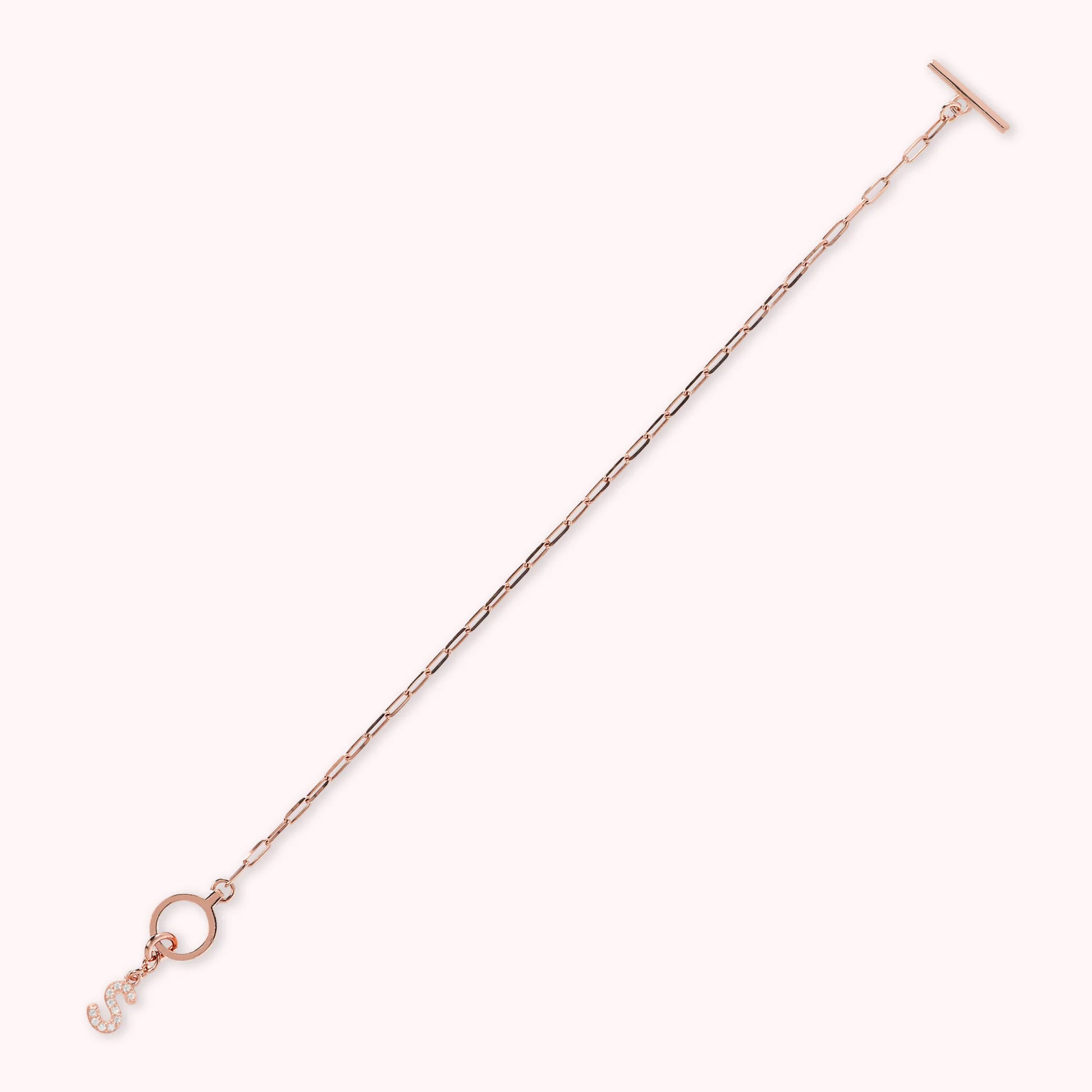 Mini Paper Link Necklace With Letter Pavé and T-Bar