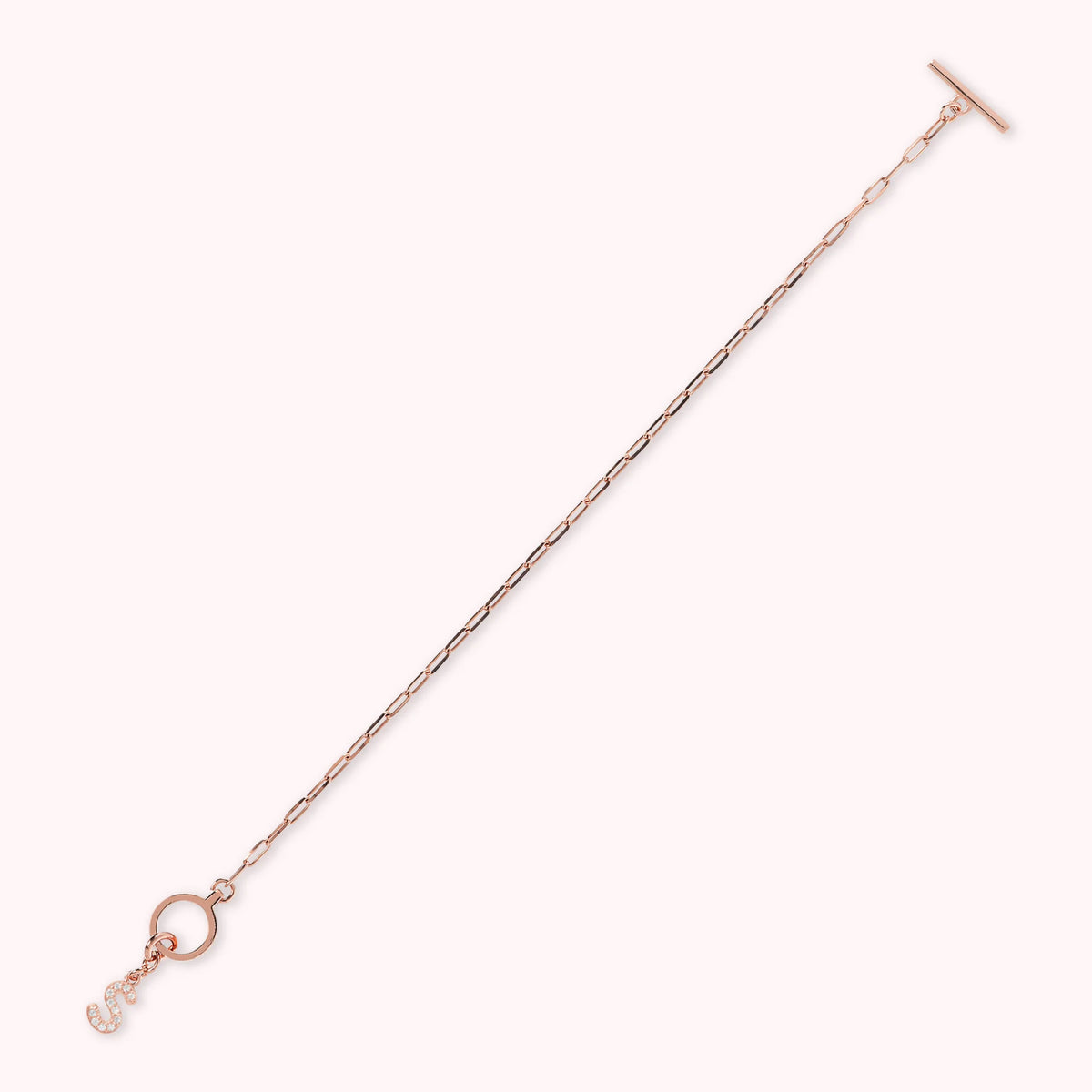 Mini Paper Link Necklace With Letter Pavé and T-Bar