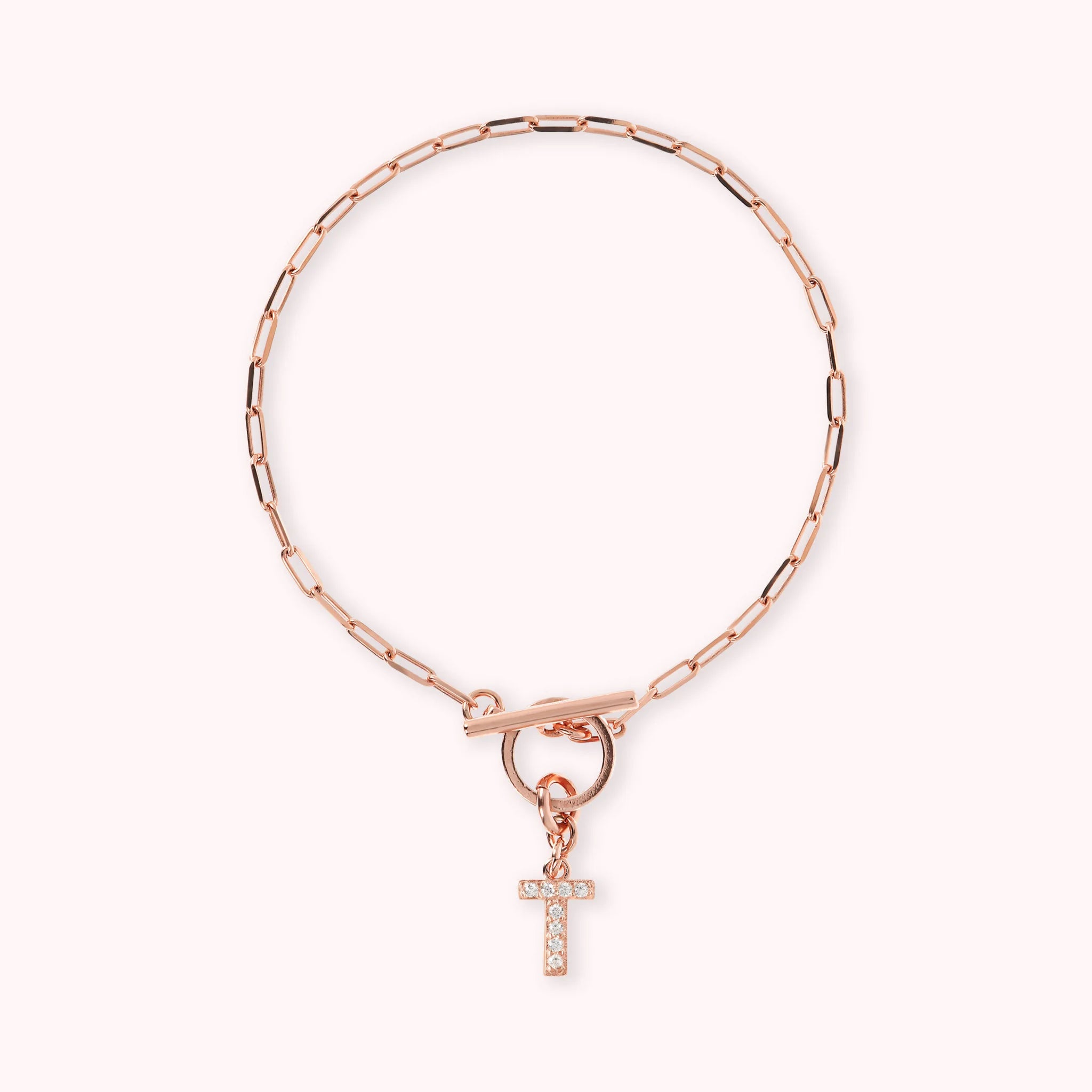 Mini Paper Link Necklace With Letter Pavé and T-Bar