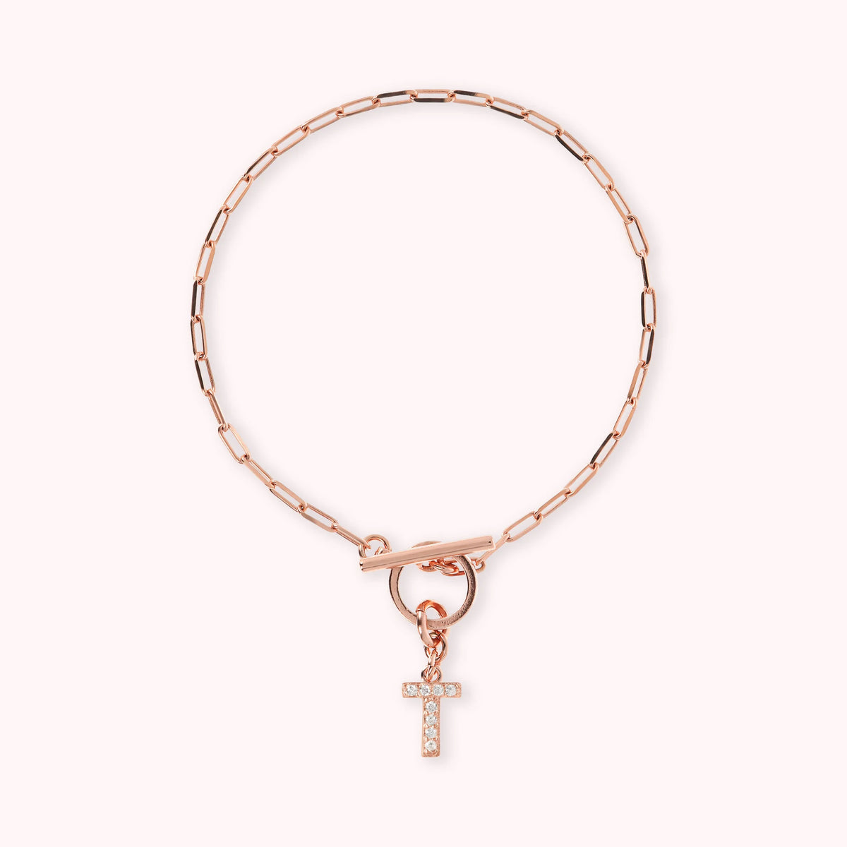 Mini Paper Link Necklace With Letter Pavé and T-Bar