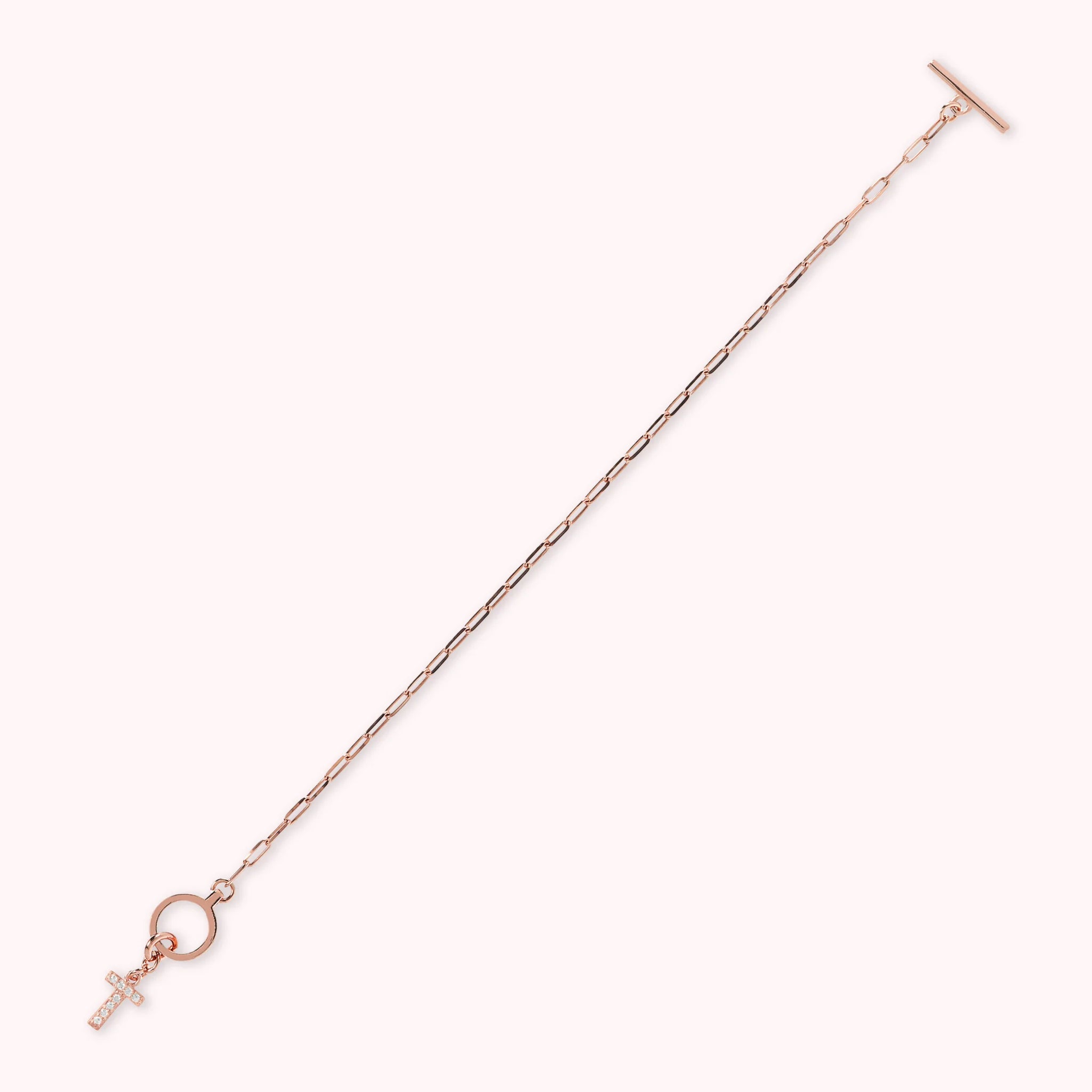 Mini Paper Link Necklace With Letter Pavé and T-Bar