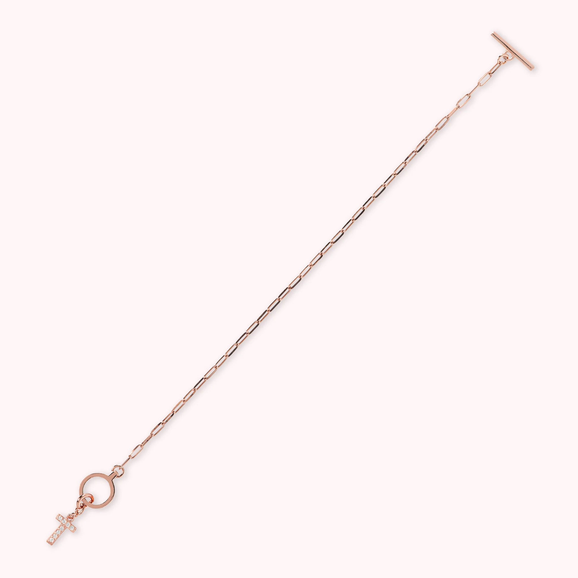 Mini Paper Link Necklace With Letter Pavé and T-Bar