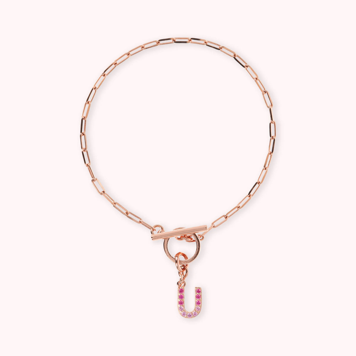 Mini Paper Link Necklace With Letter Pavé and T-Bar