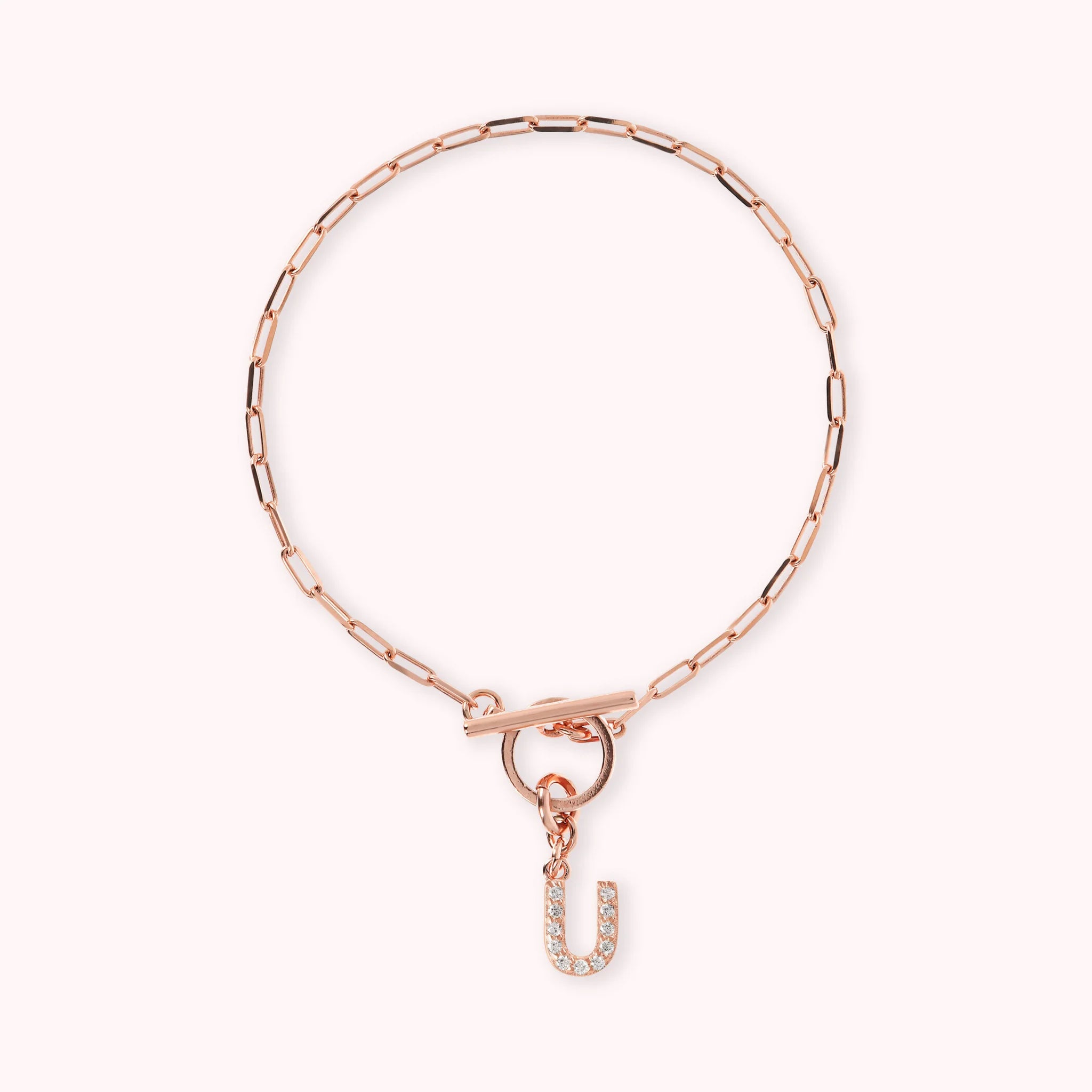 Bracciale Catena Forzatina con Pendente Lettera Pavé in Cubic Zirconia