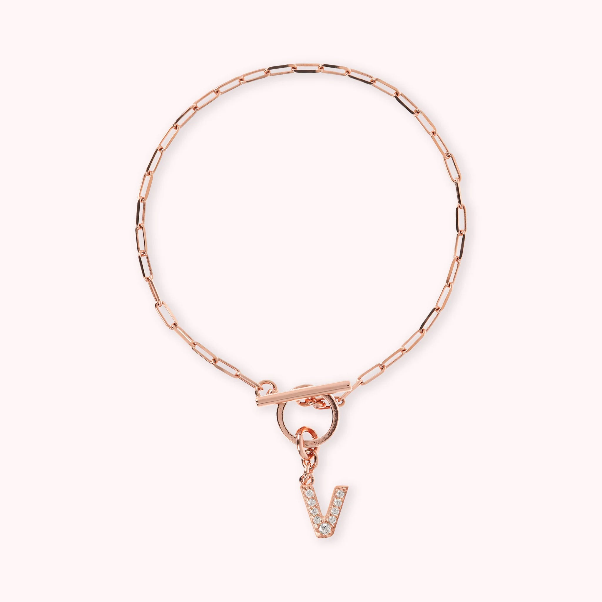 Mini Paper Link Necklace With Letter Pavé and T-Bar