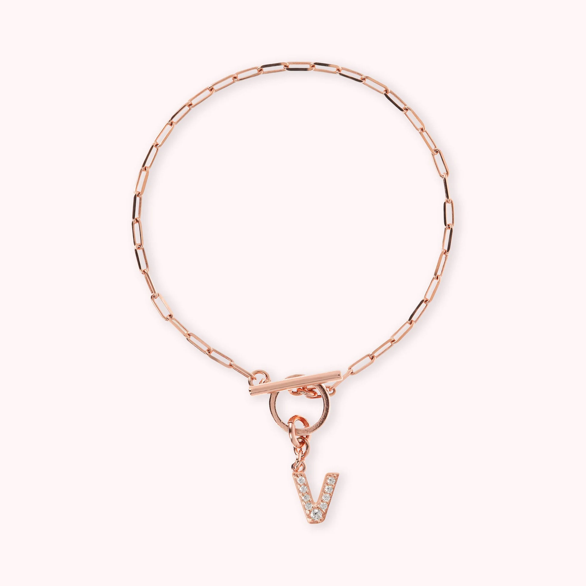 Mini Paper Link Necklace With Letter Pavé and T-Bar