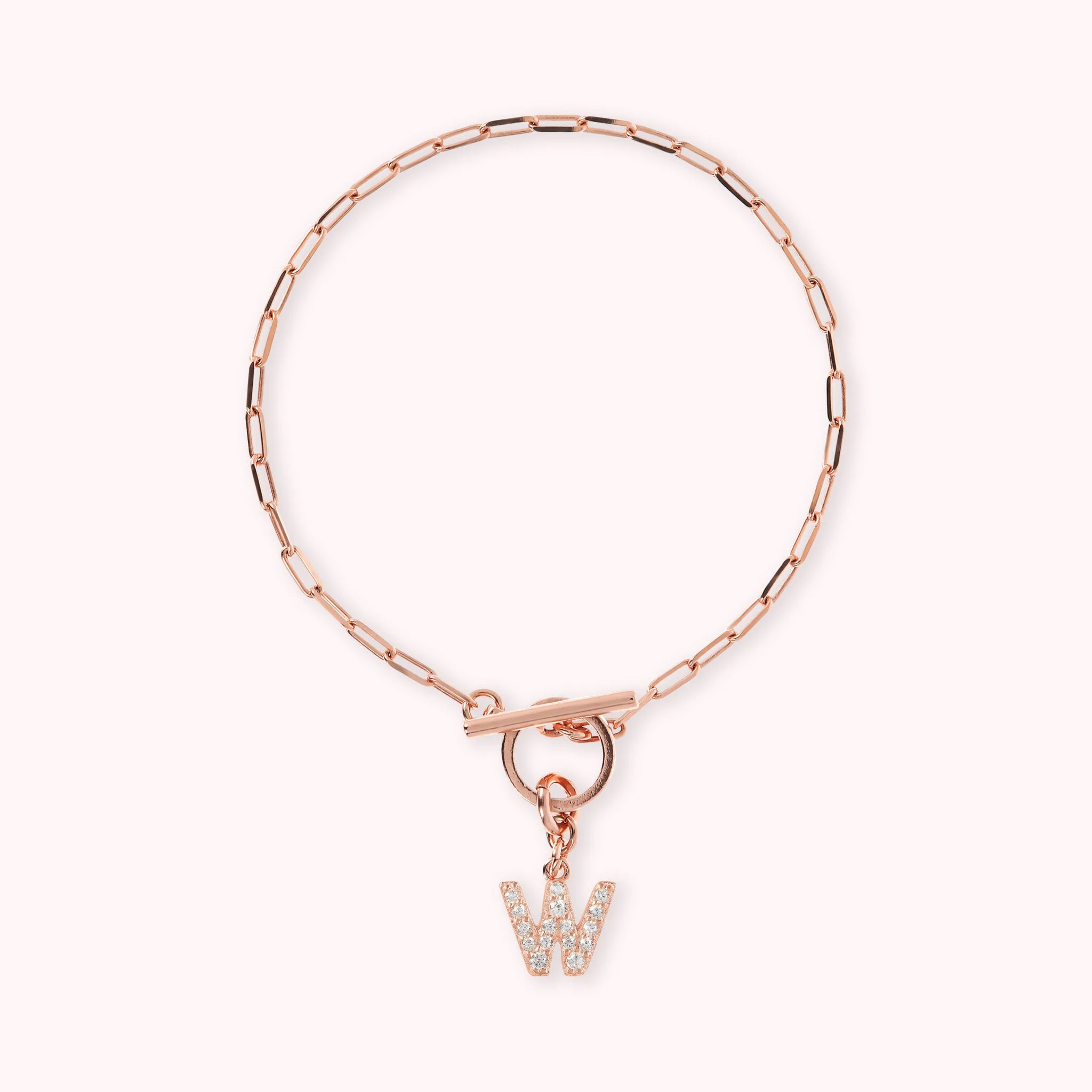 Mini Paper Link Necklace With Letter Pavé and T-Bar