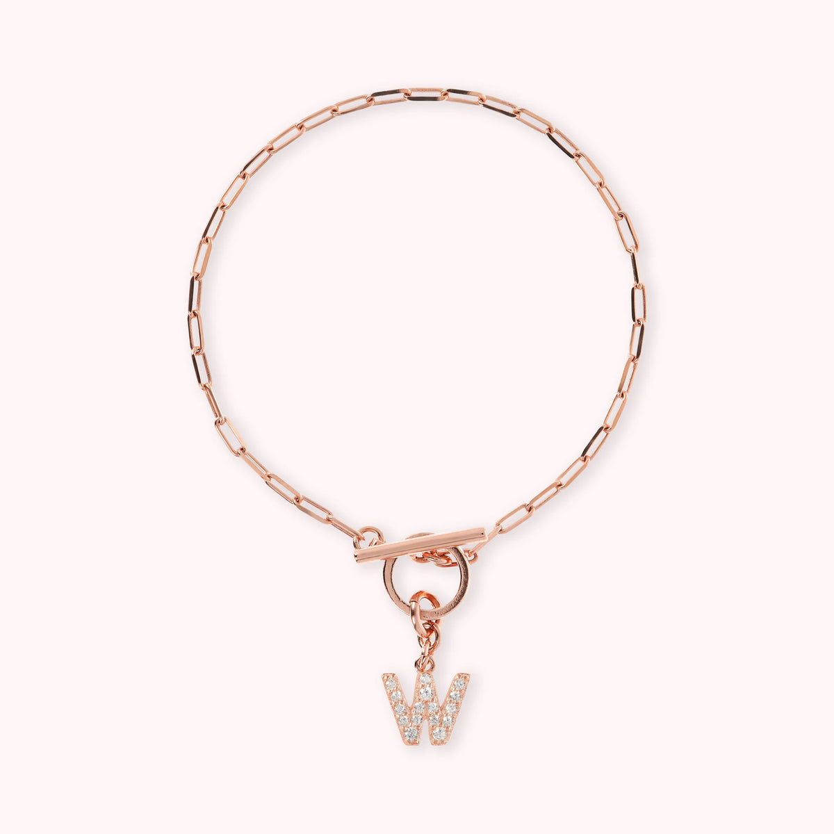Mini Paper Link Necklace With Letter Pavé and T-Bar