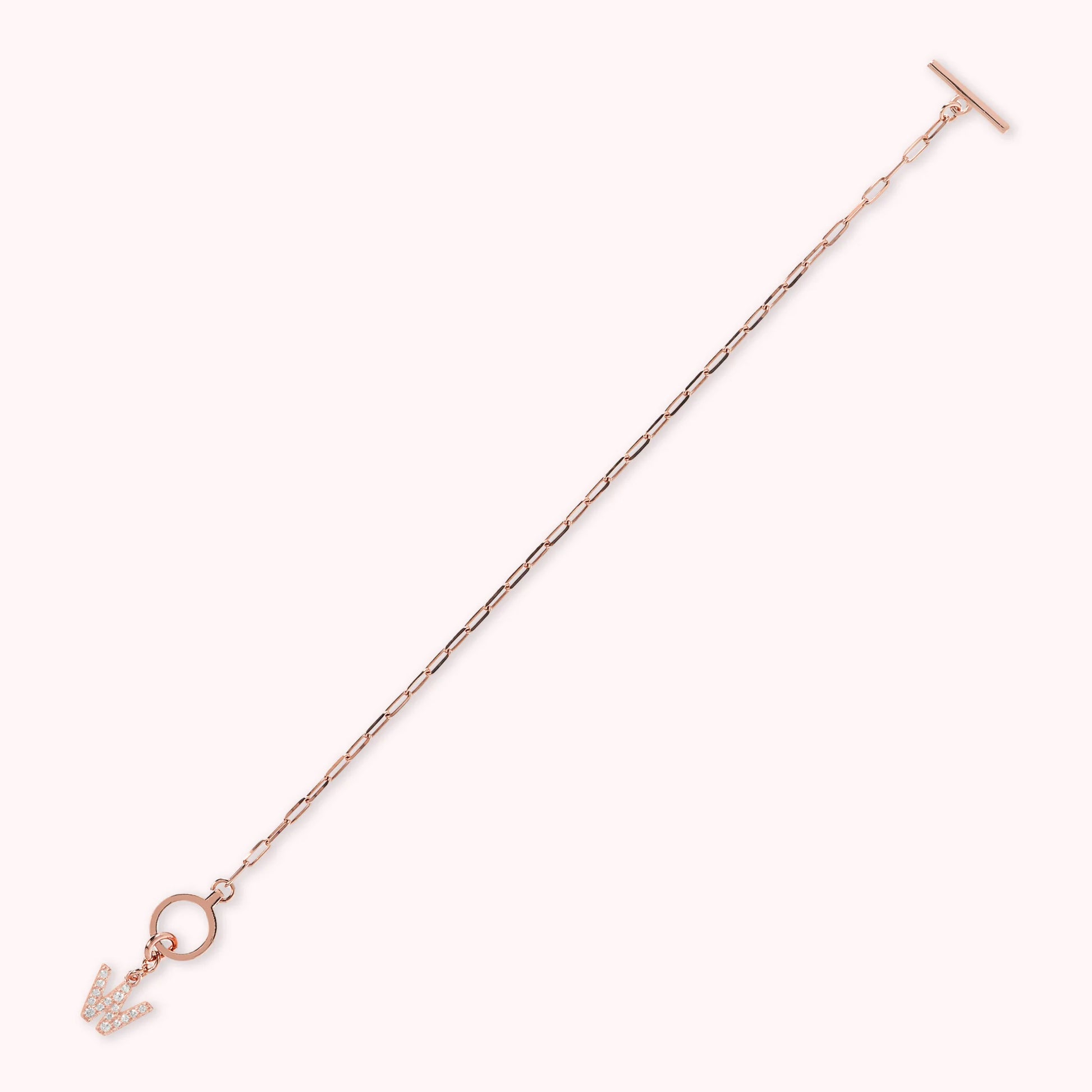 Mini Paper Link Necklace With Letter Pavé and T-Bar