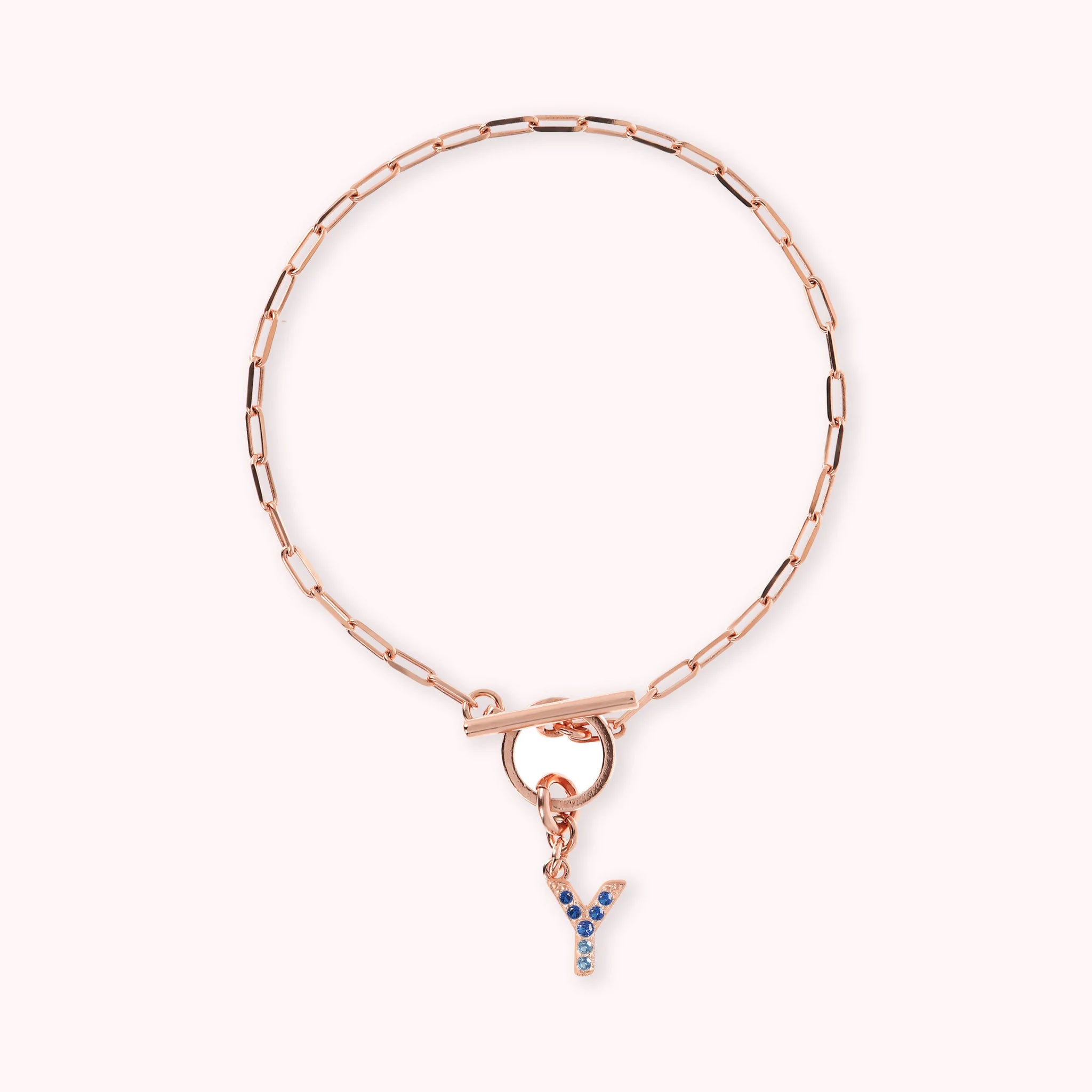 Mini Paper Link Necklace With Letter Pavé and T-Bar