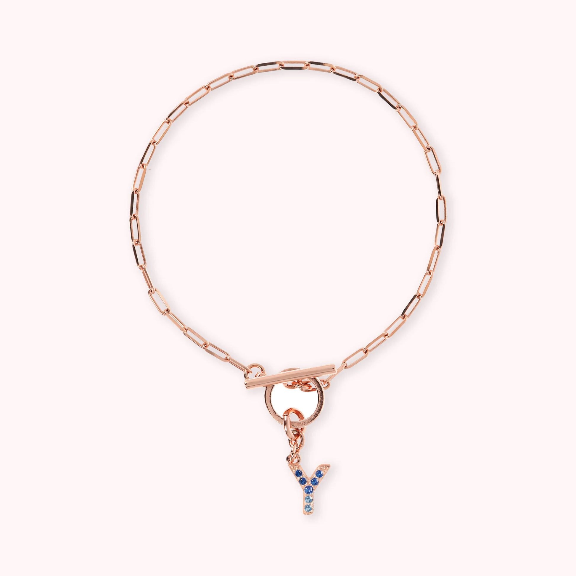 Mini Paper Link Necklace With Letter Pavé and T-Bar
