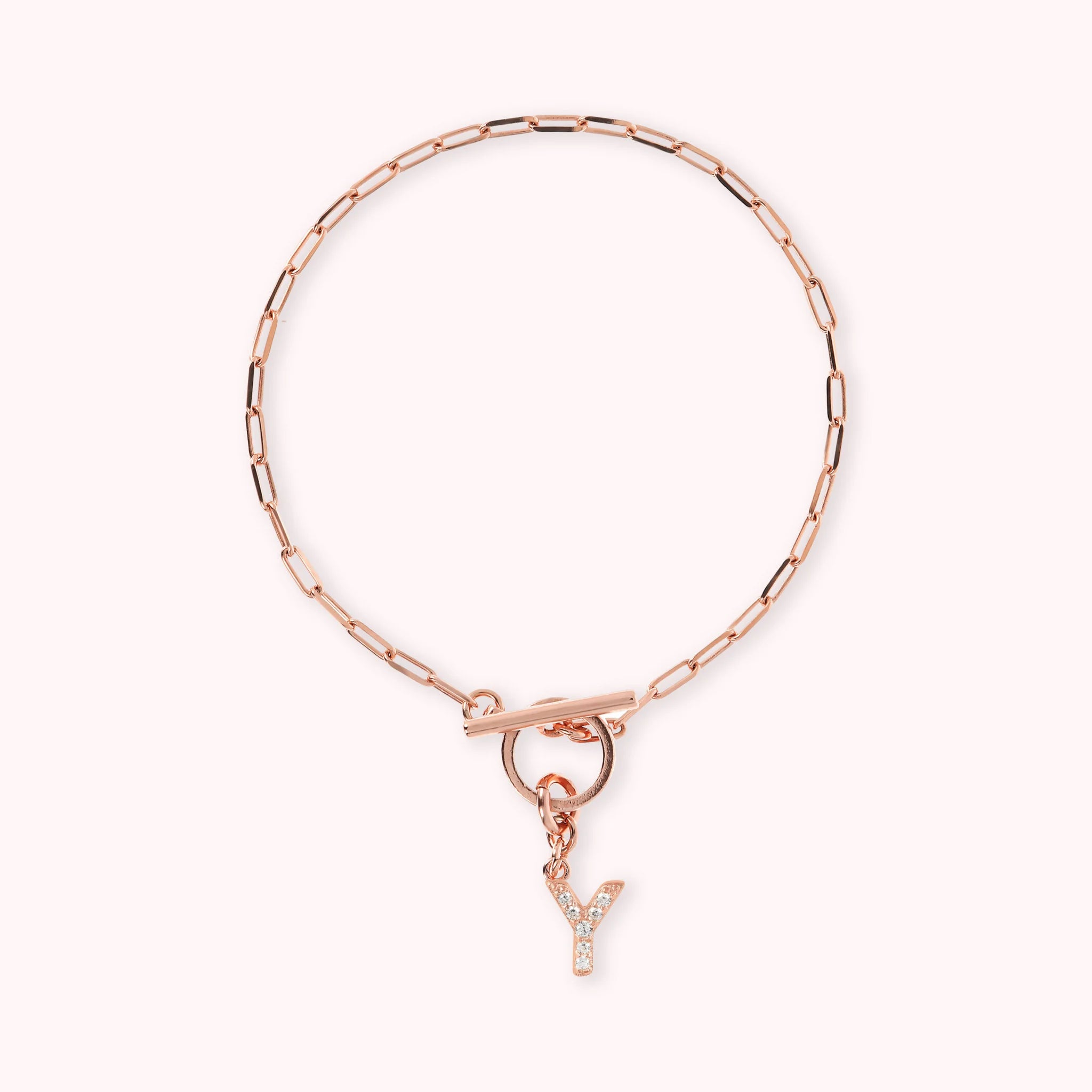 Mini Paper Link Necklace With Letter Pavé and T-Bar