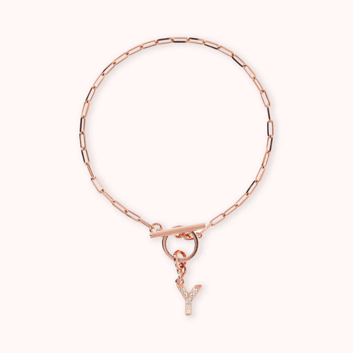 Mini Paper Link Necklace With Letter Pavé and T-Bar