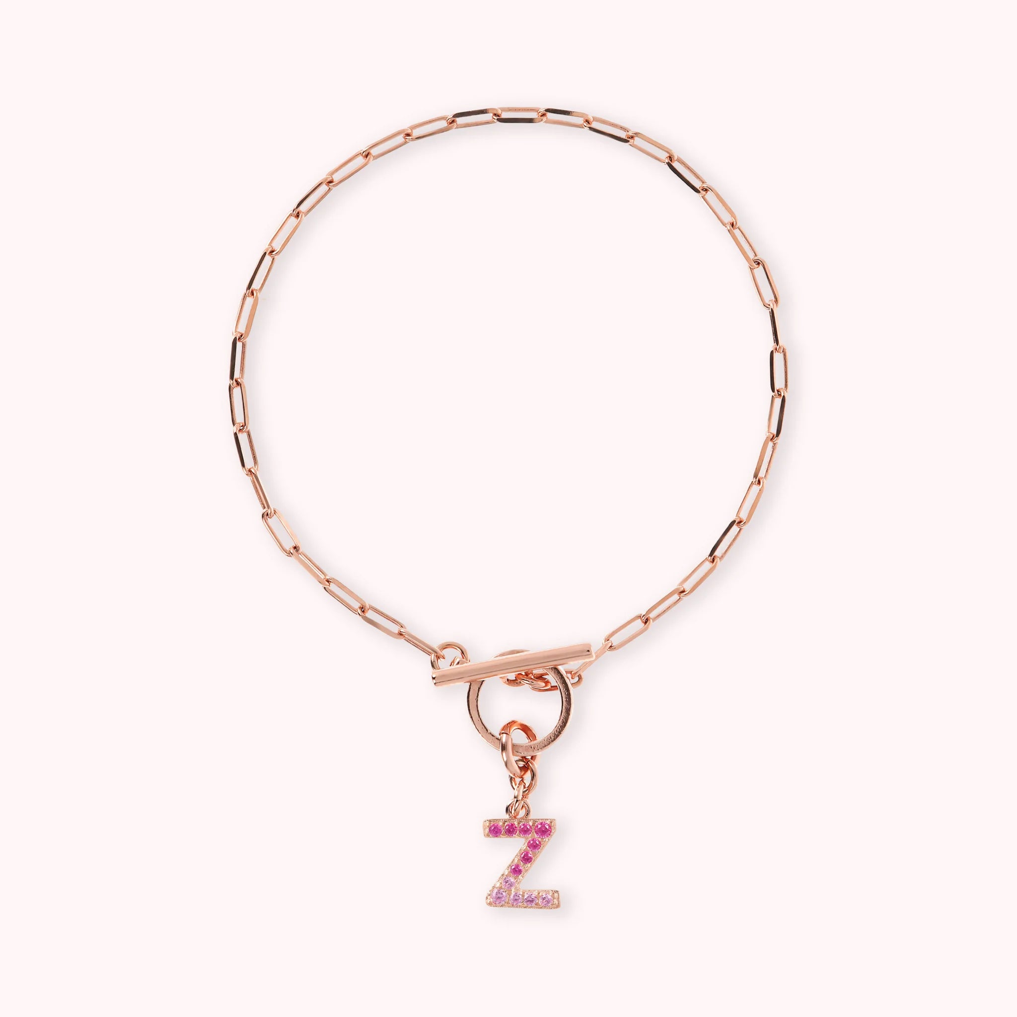 Mini Paper Link Necklace With Letter Pavé and T-Bar