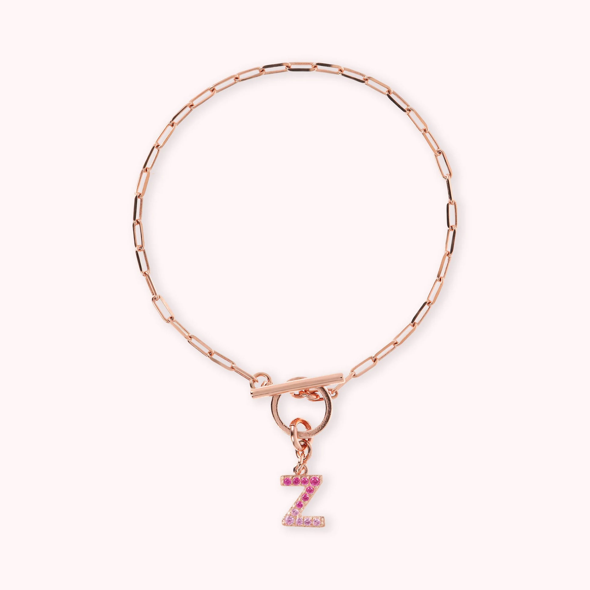 Mini Paper Link Necklace With Letter Pavé and T-Bar