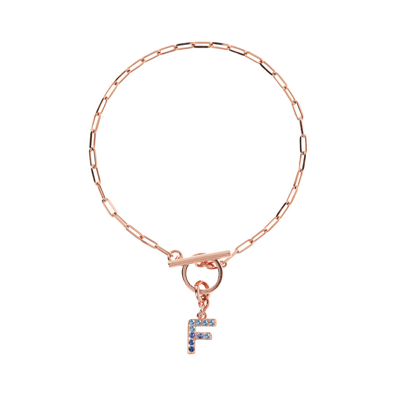 Forzatina Chain Bracelet with Pavé Letter Pendant in Cubic Zirconia
