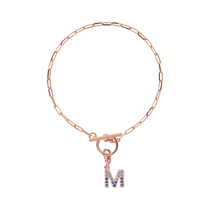 Forzatina Chain Bracelet with Pavé Letter Pendant in Cubic Zirconia