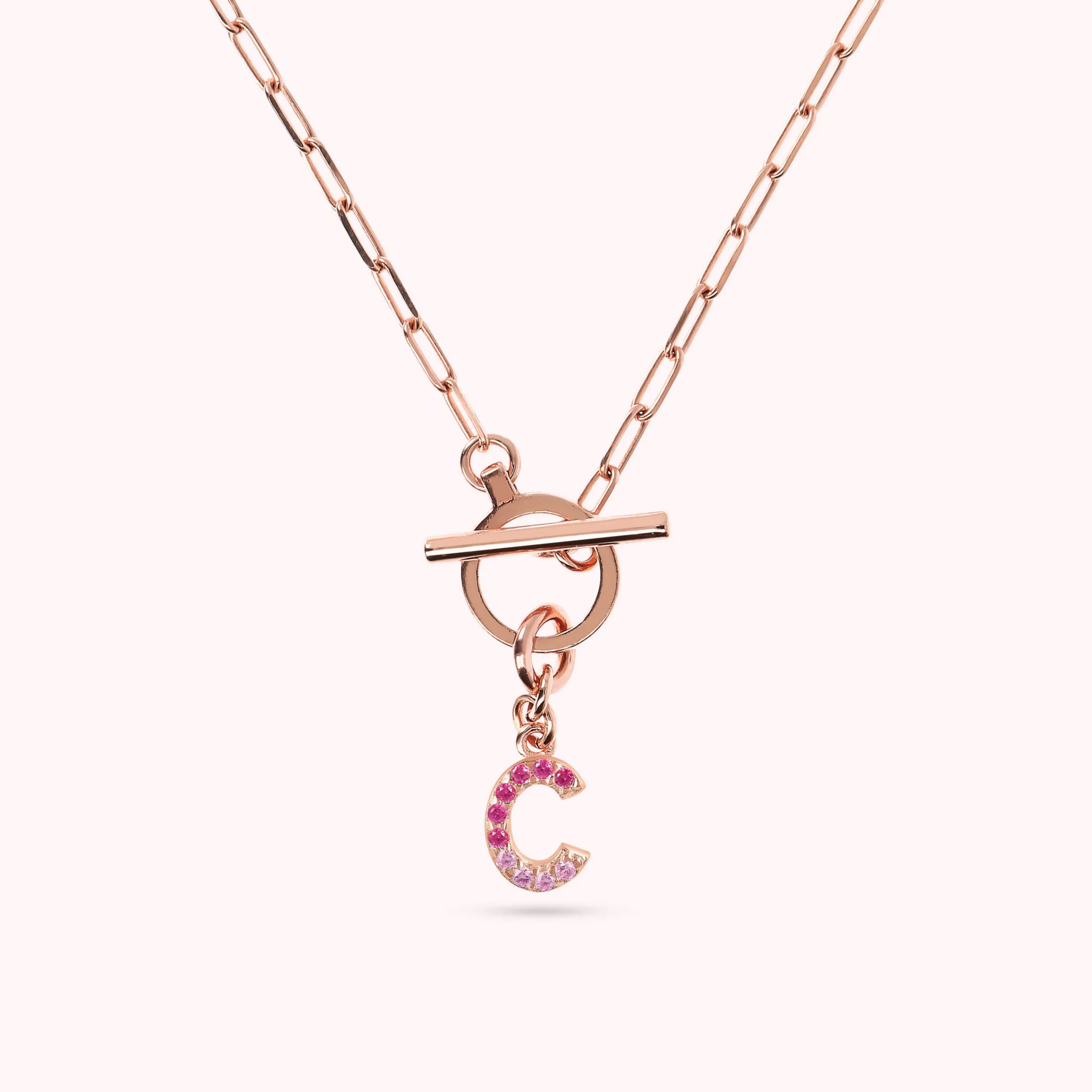 Collana Catena Forzatina con Pendente Lettera Pavé in Cubic Zirconia