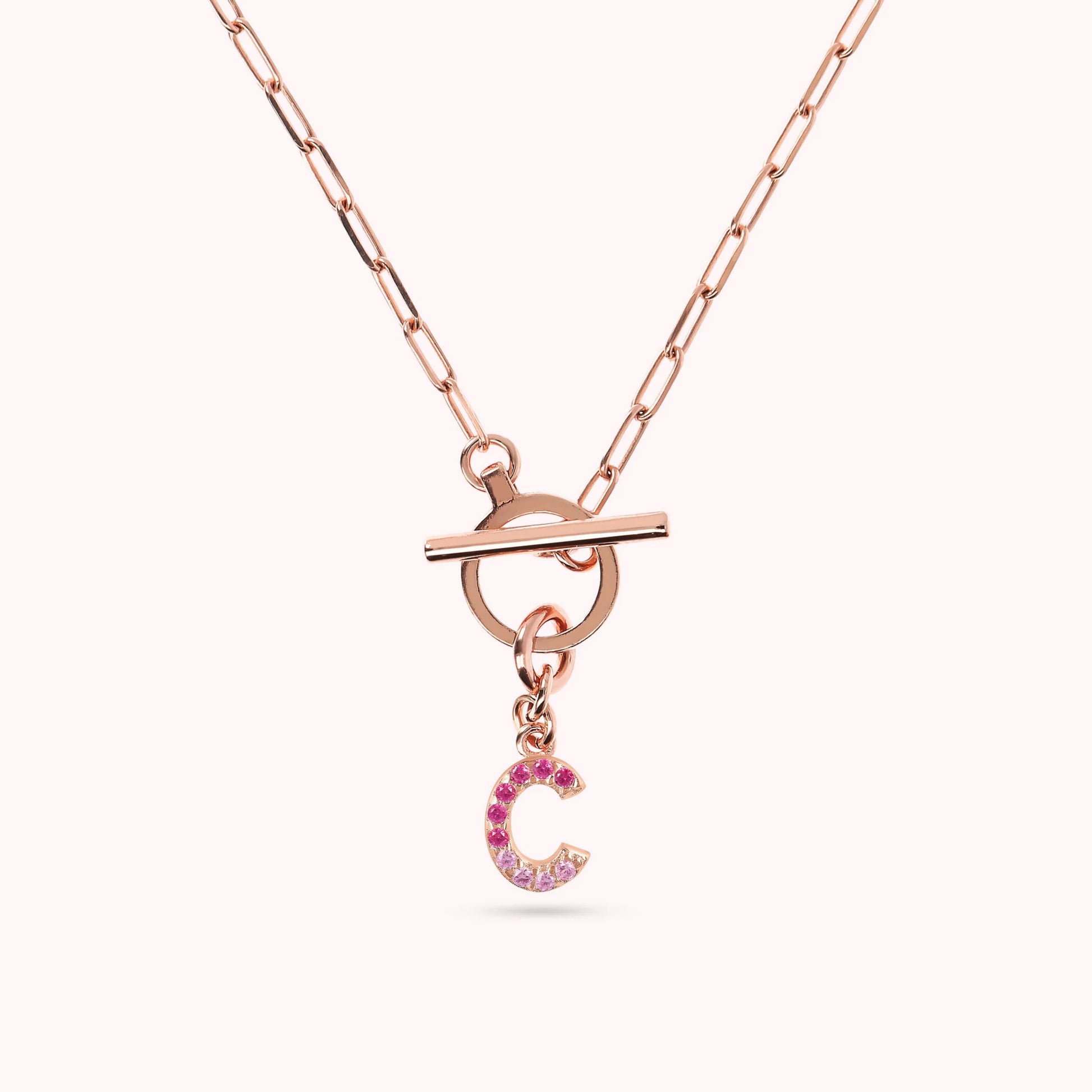 Collana Catena Forzatina con Pendente Lettera Pavé in Cubic Zirconia