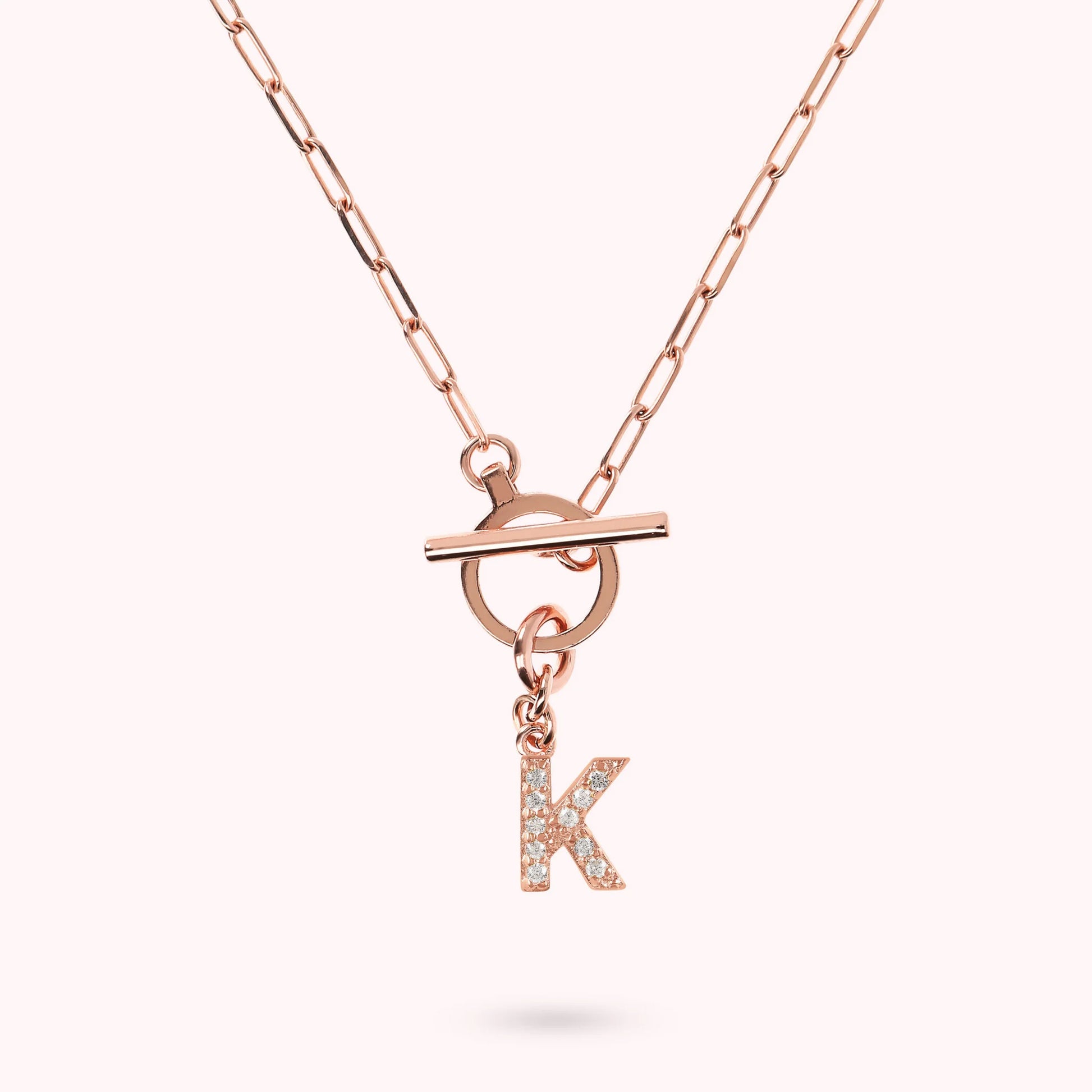 Collana Catena Forzatina con Pendente Lettera Pavé in Cubic Zirconia