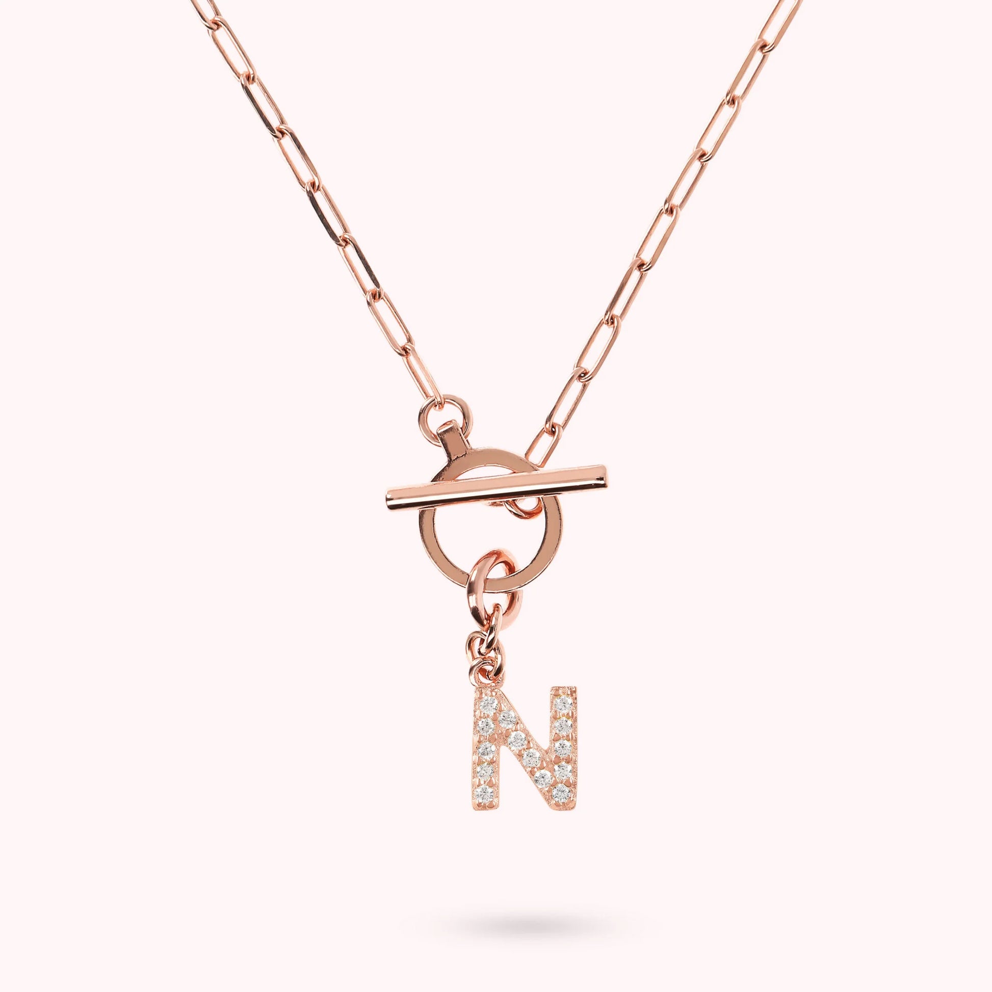 Mini Paper Link Bracelet with Letter Pavé and T-Bar