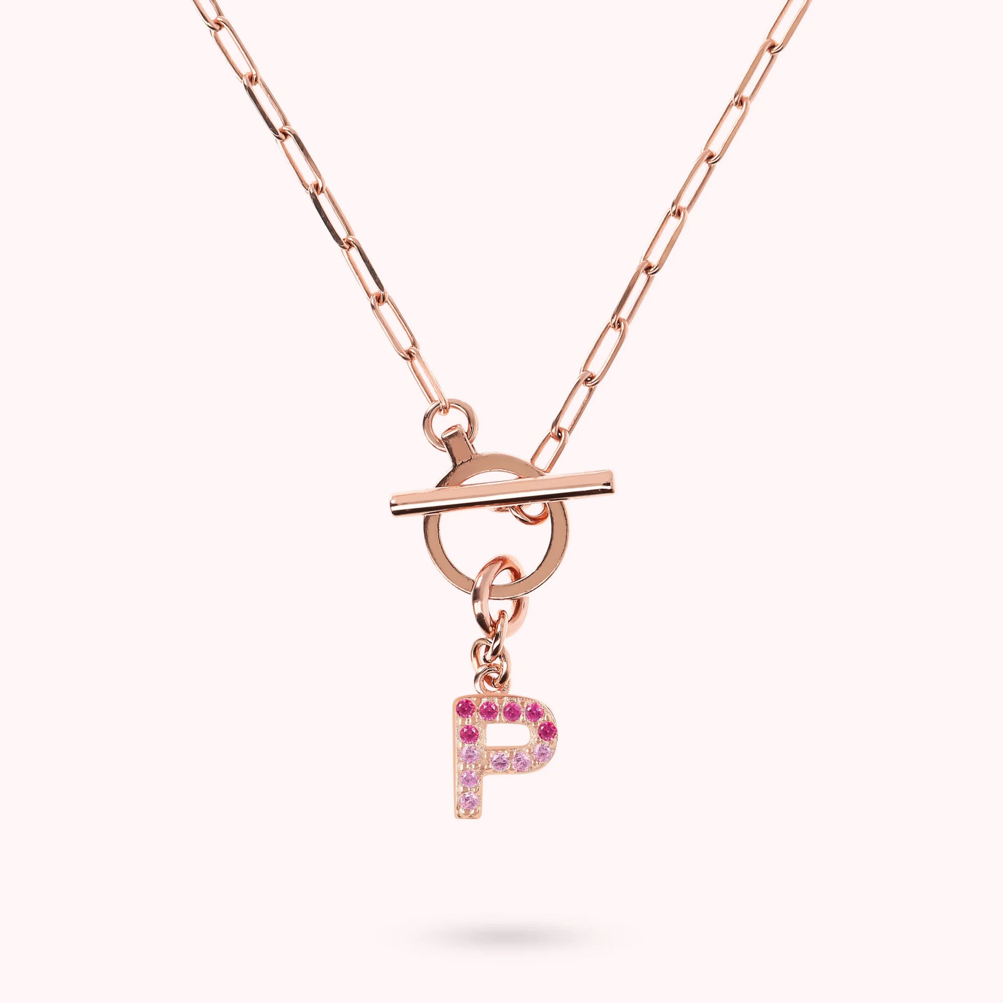 Collana Catena Forzatina con Pendente Lettera Pavé in Cubic Zirconia