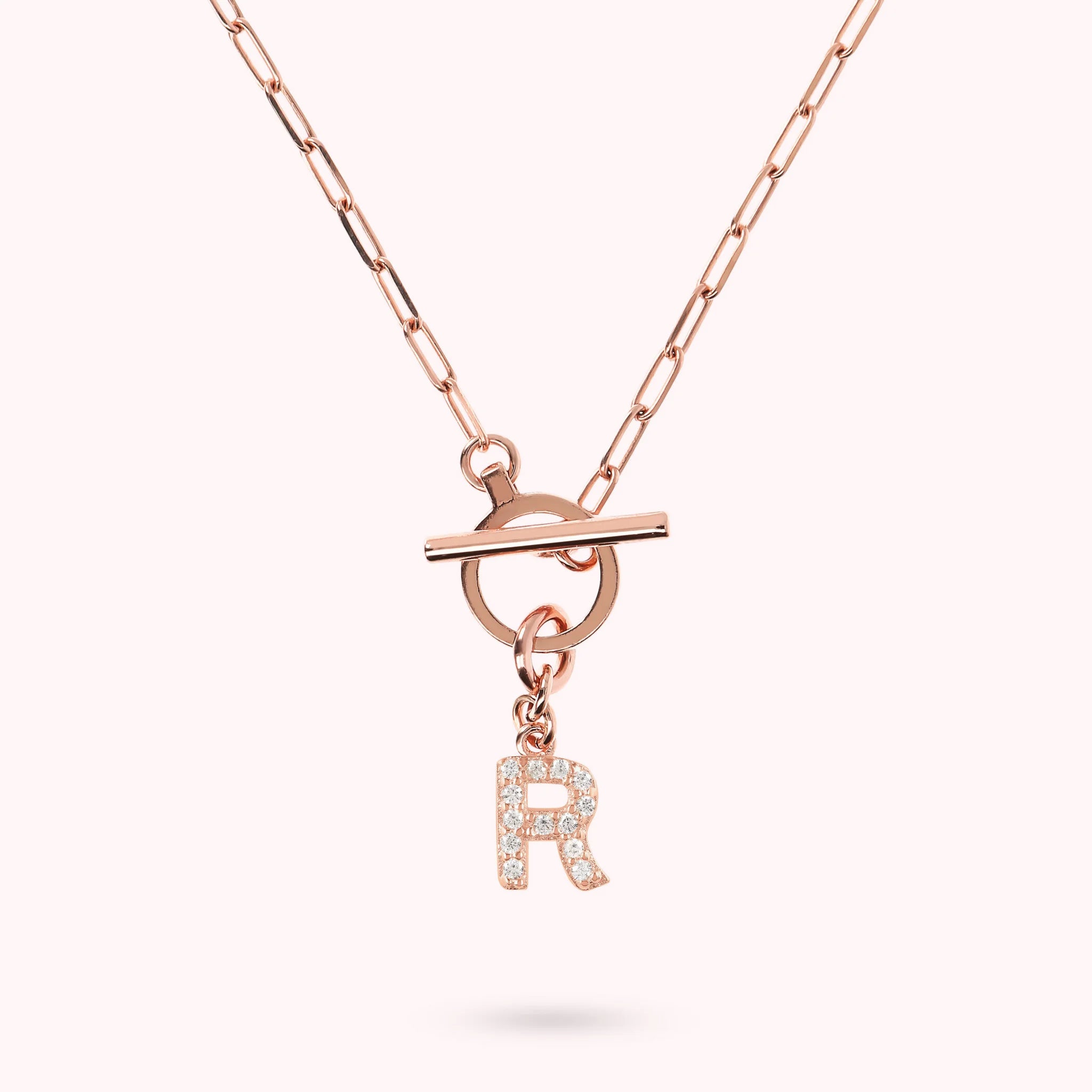 Collana Catena Forzatina con Pendente Lettera Pavé in Cubic Zirconia