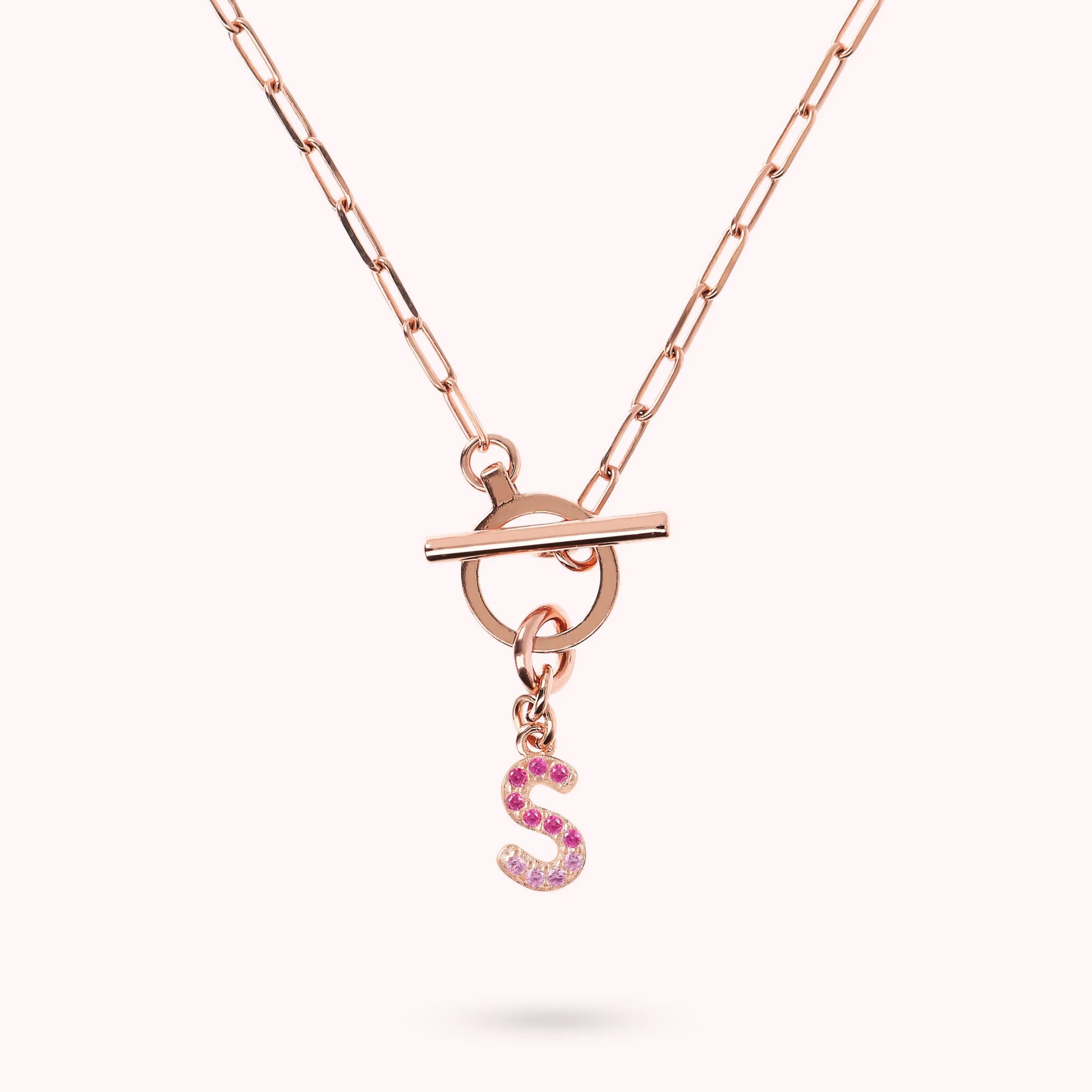 Mini Paper Link Bracelet with Letter Pavé and T-Bar