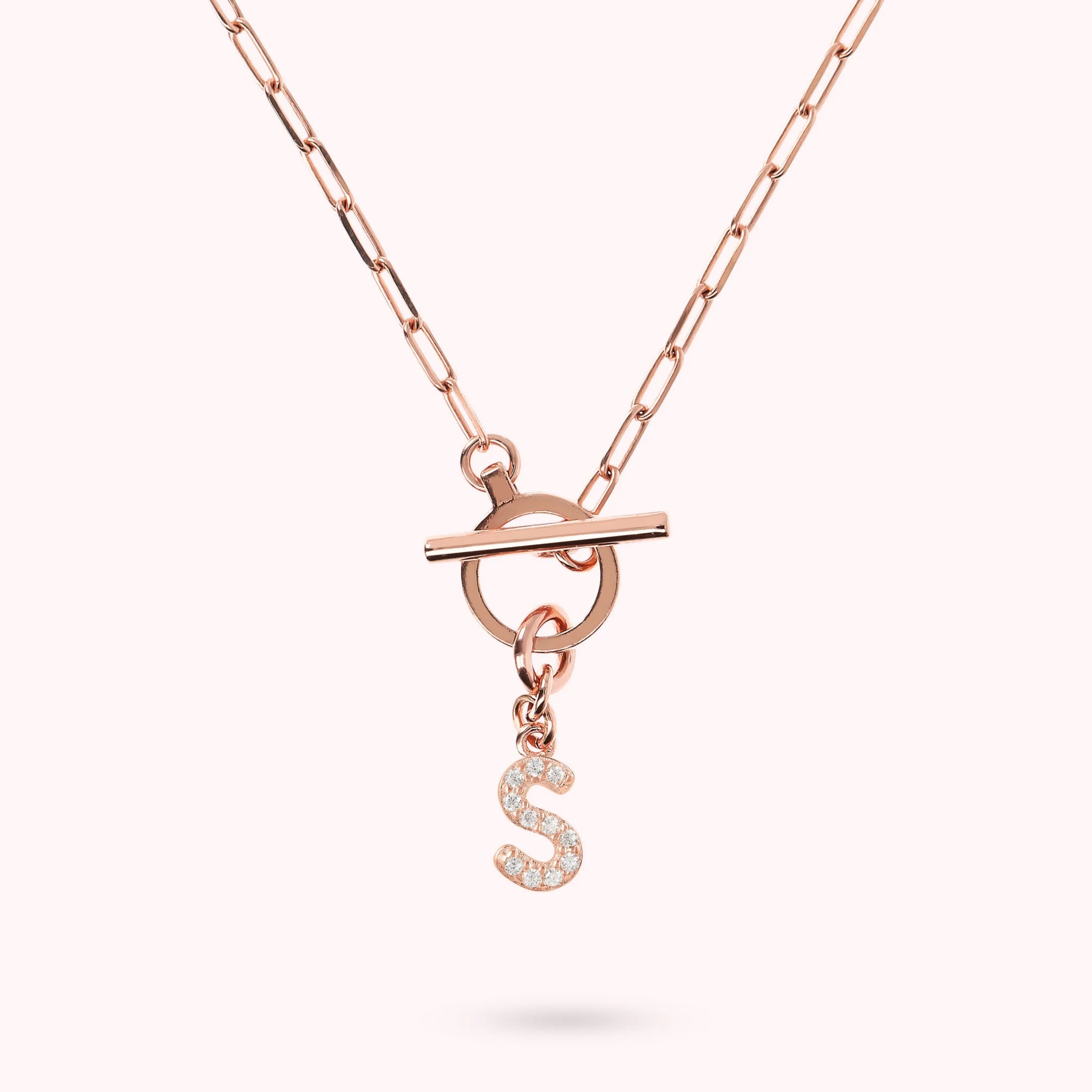 Mini Paper Link Bracelet with Letter Pavé and T-Bar