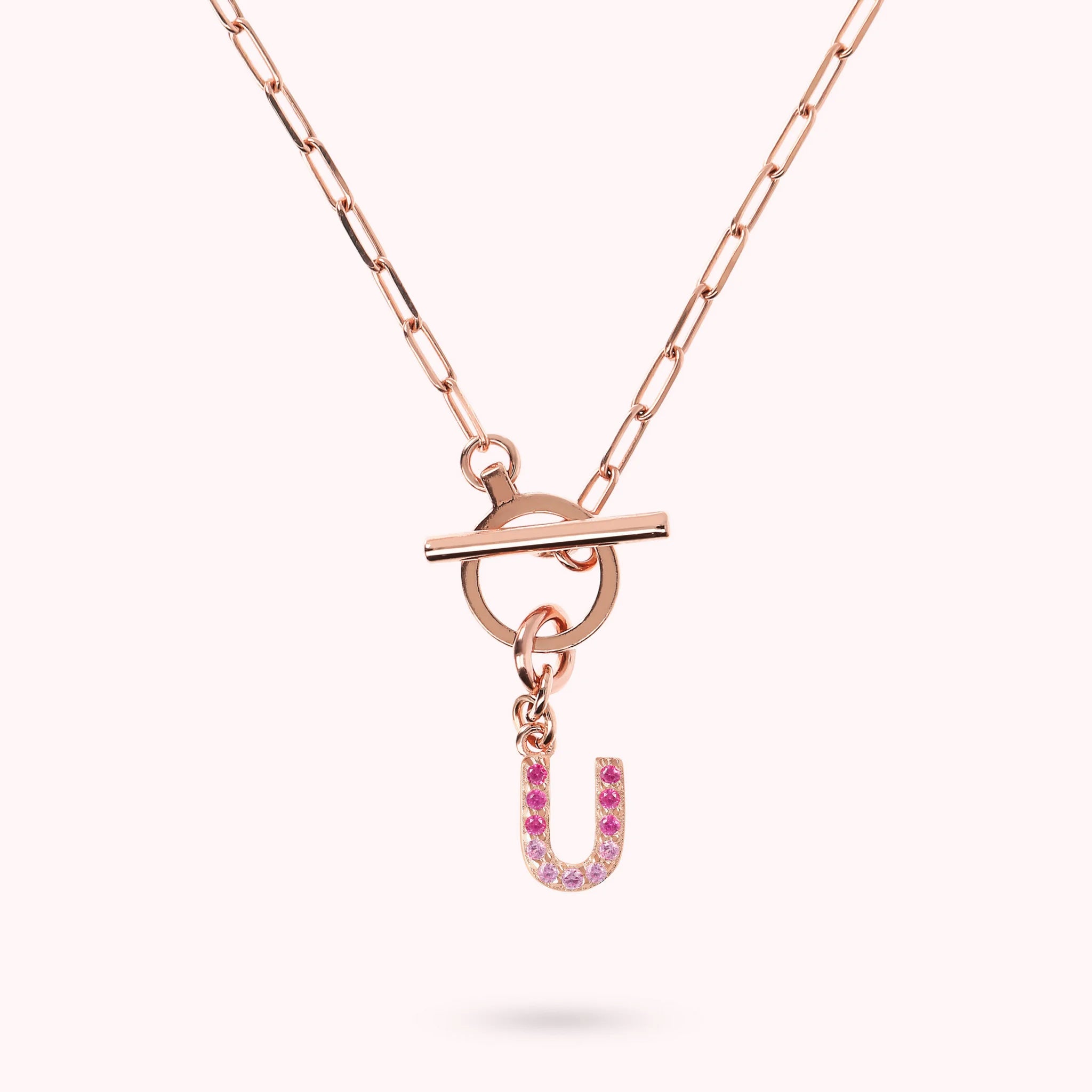 Collana Catena Forzatina con Pendente Lettera Pavé in Cubic Zirconia
