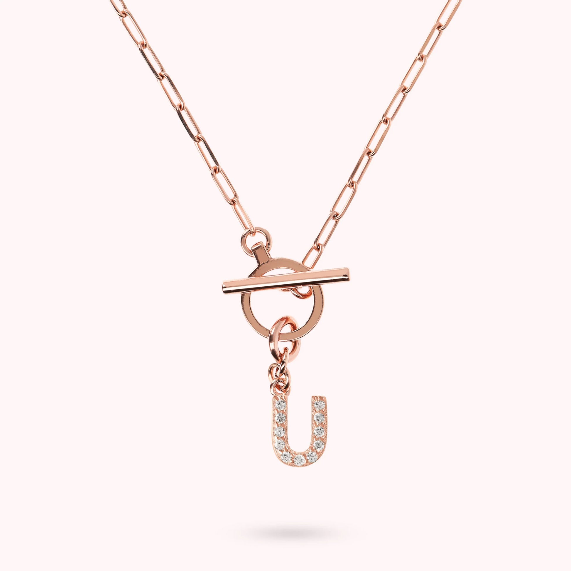 Collana Catena Forzatina con Pendente Lettera Pavé in Cubic Zirconia