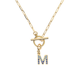 Golden Forzatina Chain Necklace with Pavé Letter Pendant in Cubic Zirconia