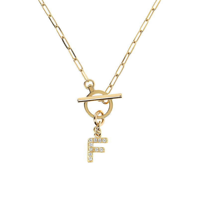 Collier chaîne Forzatina doré avec pendentif lettre pavé en zircone cubique